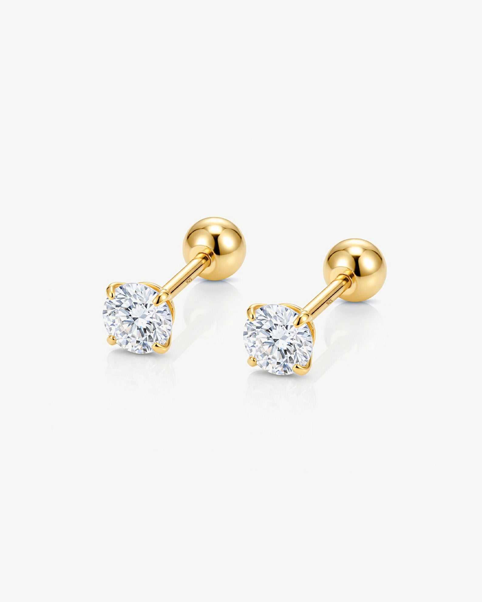 3, 4 or 5mm Solitaire Round Stone Earrings - Screw Back