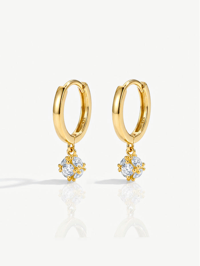 Dainty Huggie Hoop Earrings With Round Stone