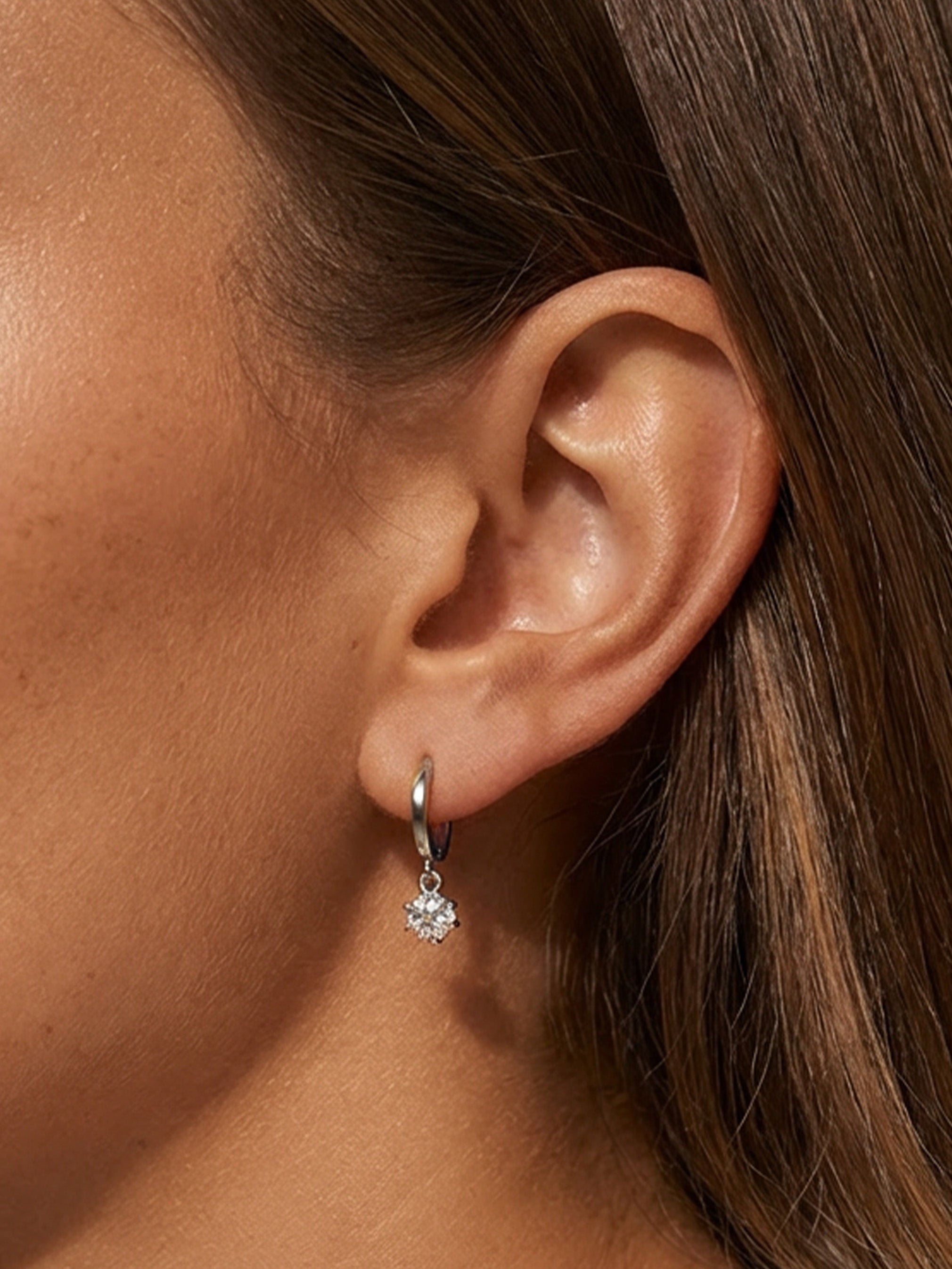 Dainty Huggie Hoop Earrings With Round Stone