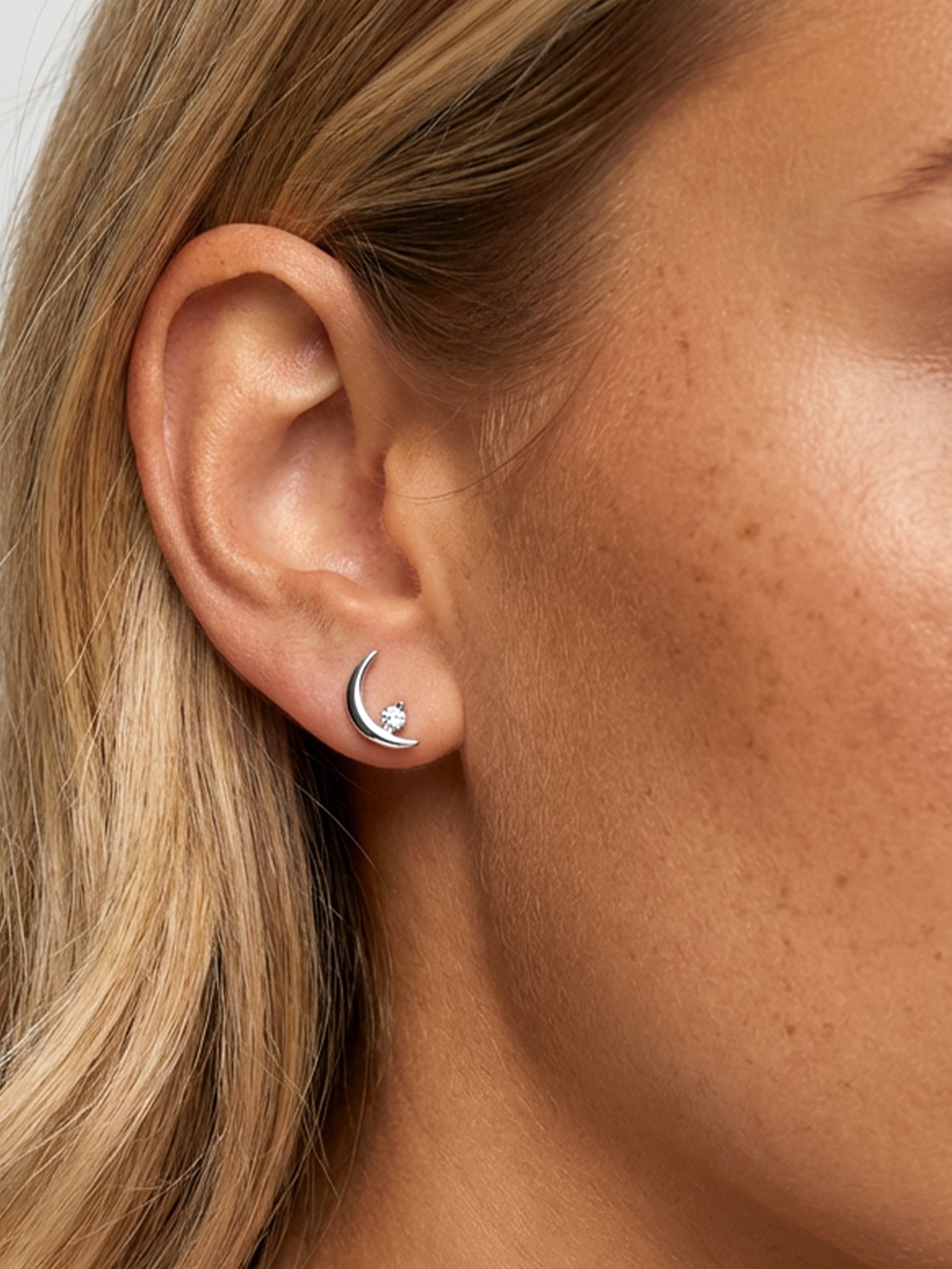 Dainty Crescent Moon & Star Stud Earrings