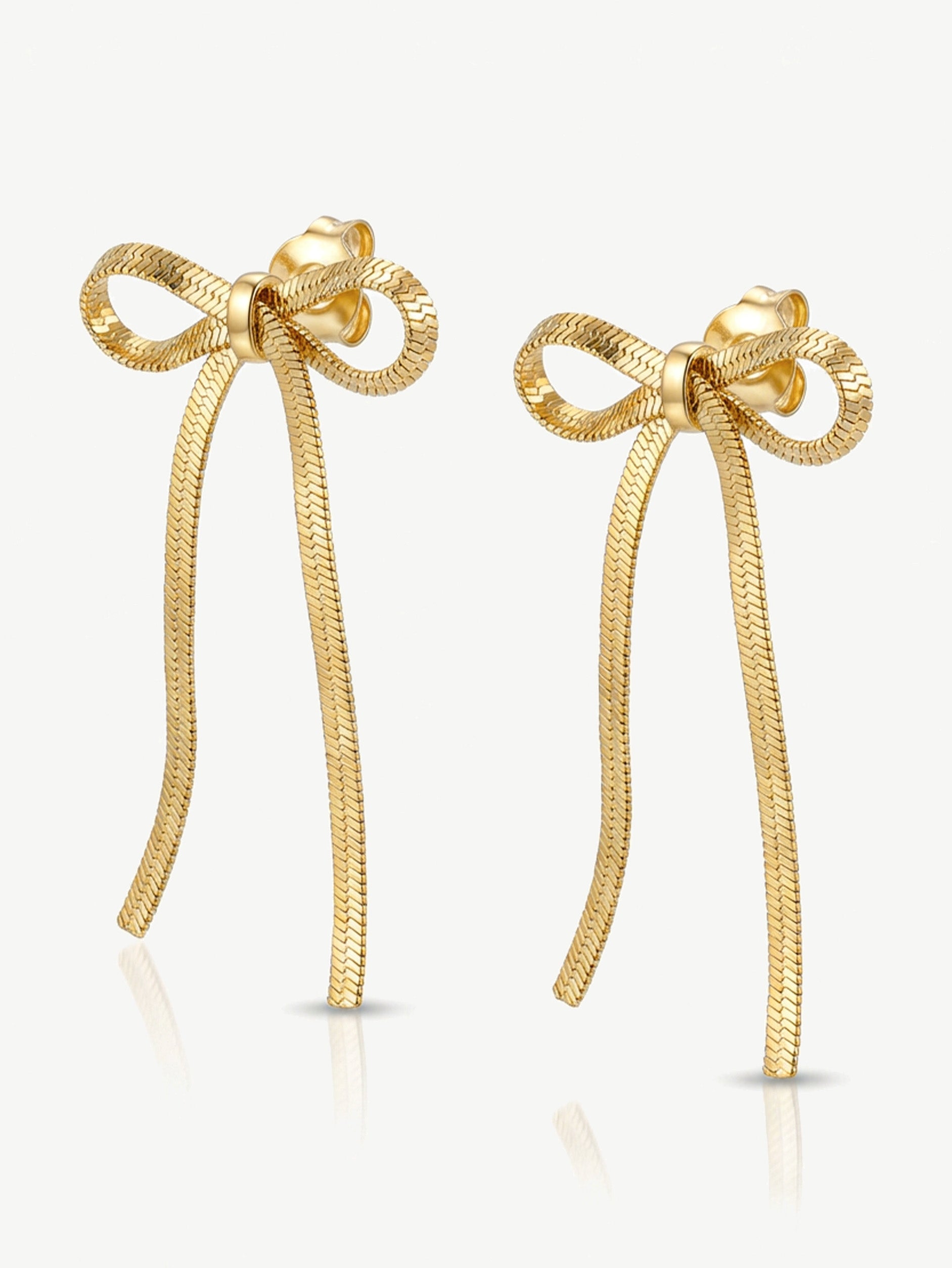 Bow Stud Earrings With Herringbone Chain