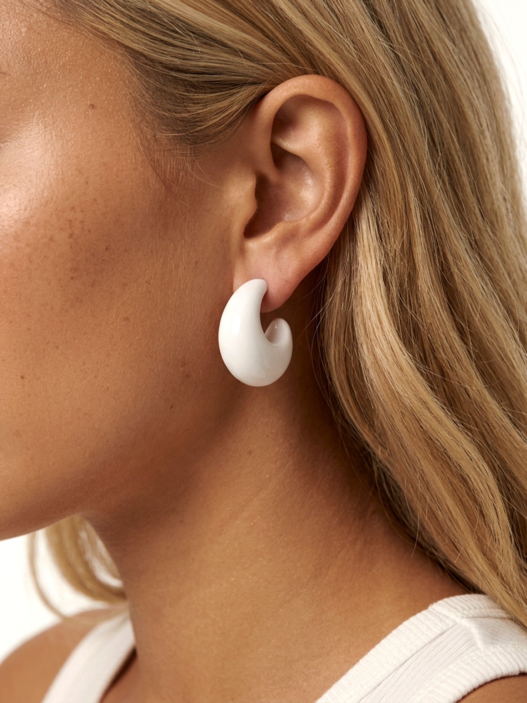 White Teardrop Stud Earrings