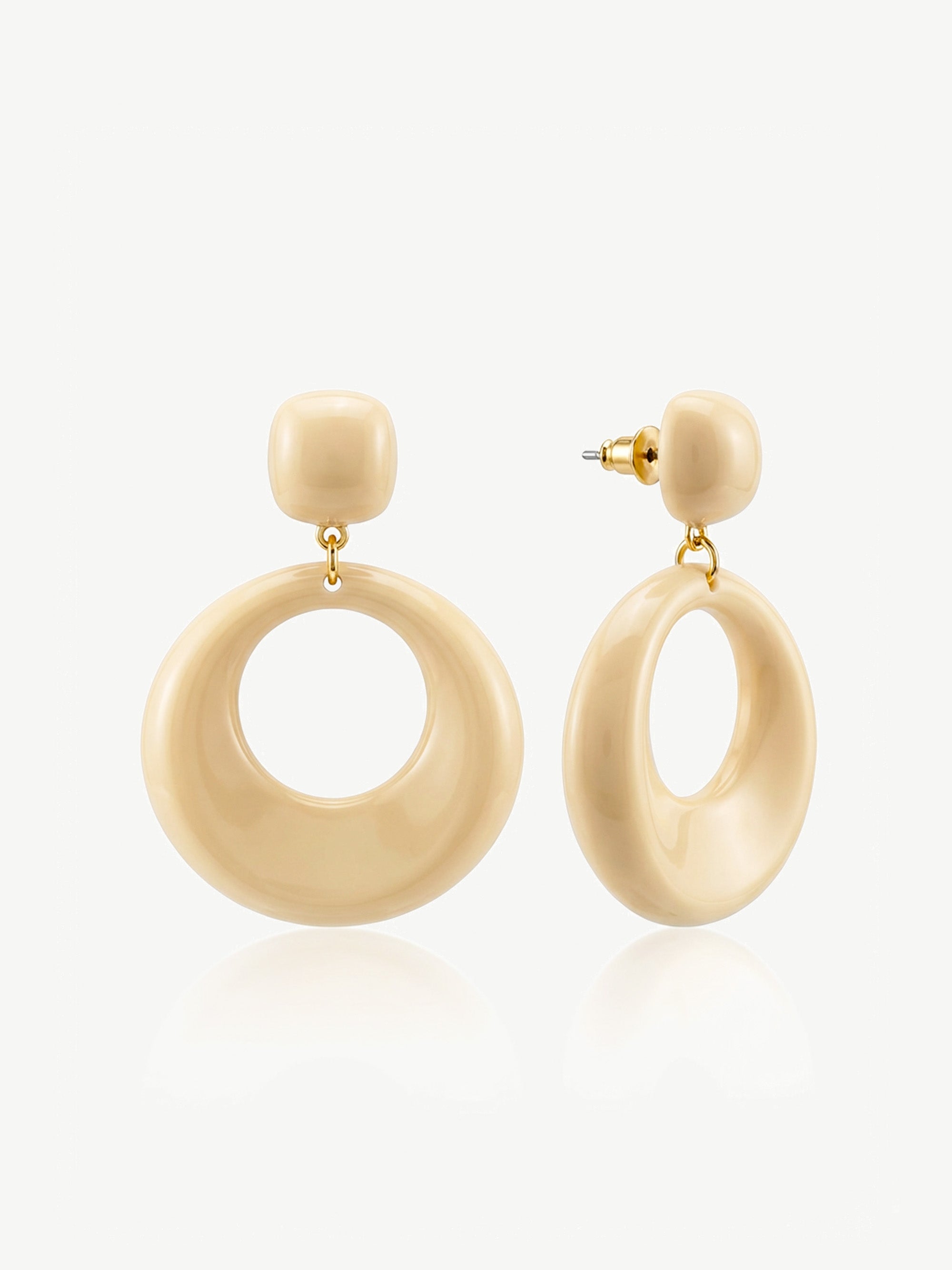 Cream Double Hoop Drop Earrings