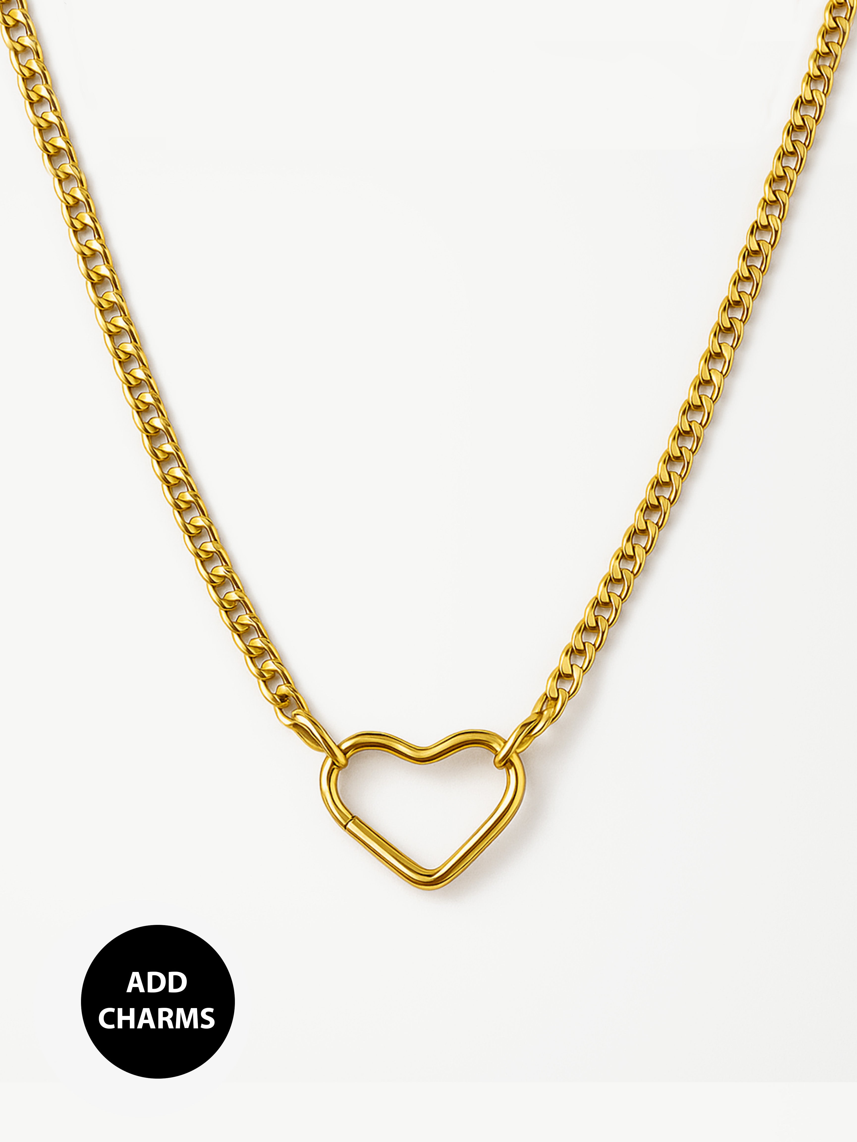 Dainty Curb Chain Necklace For Charms (Heart Clasp)