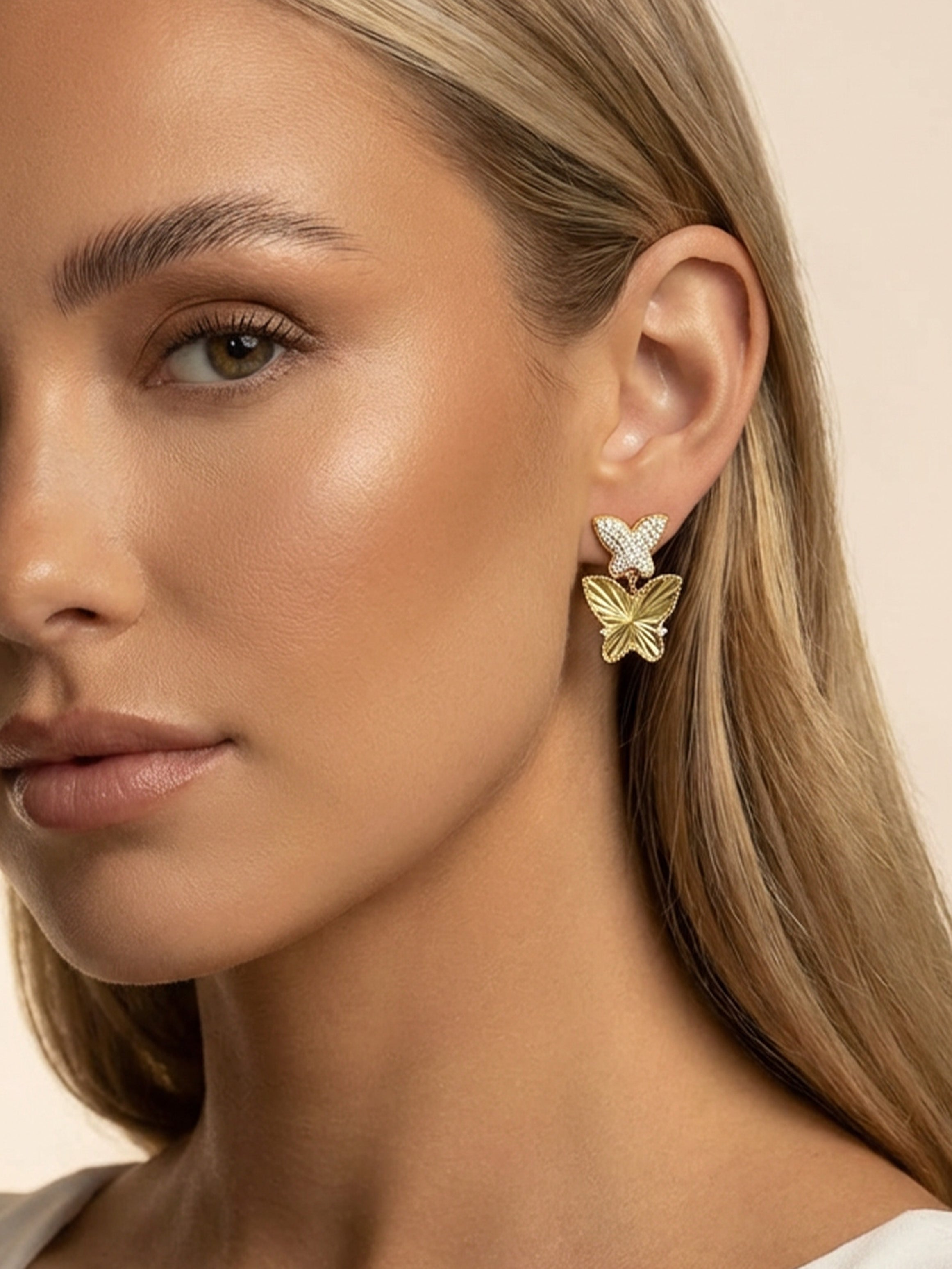 Butterfly Drop Stud Earrings