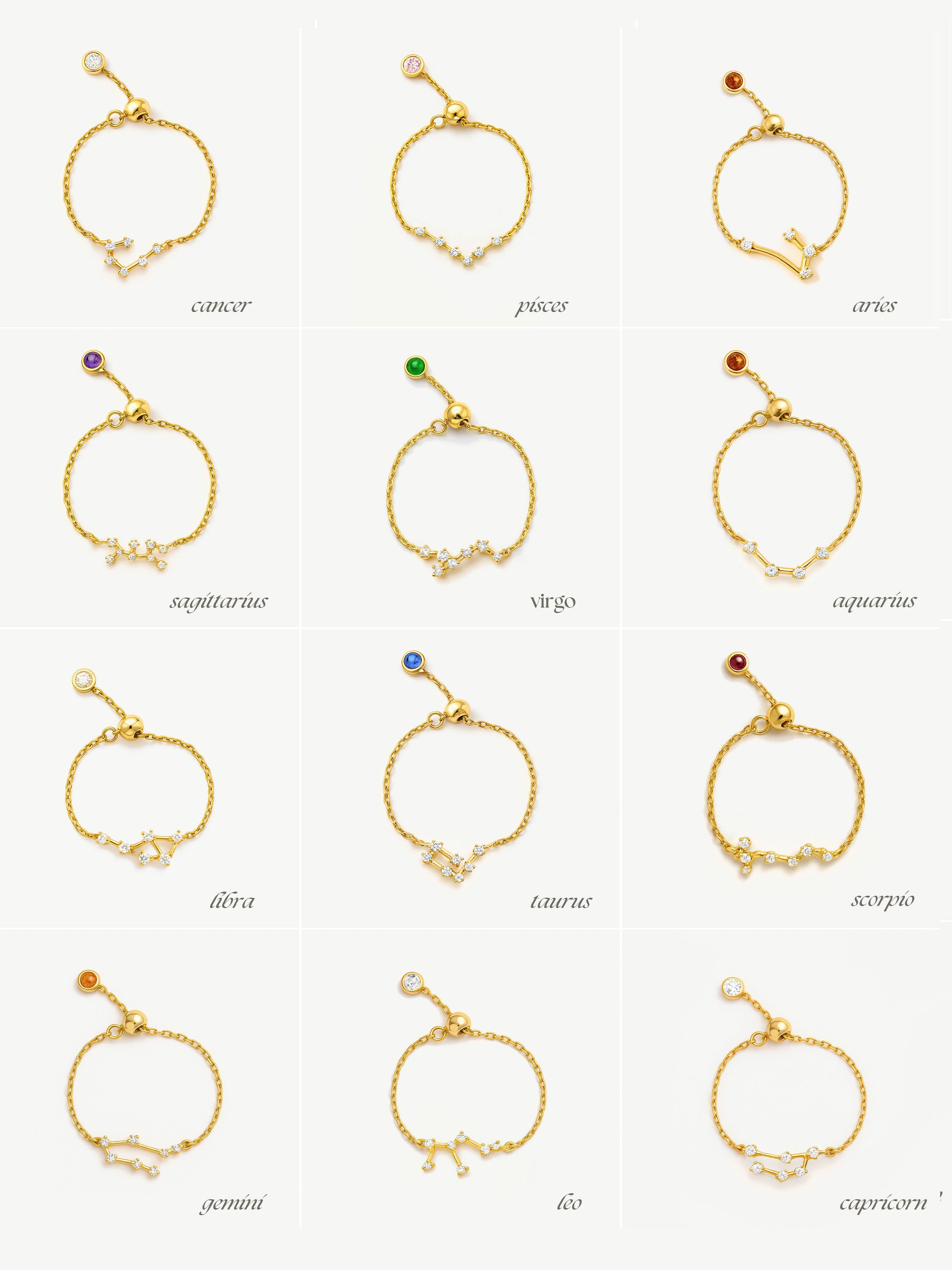 Bague chaîne réglable en or avec constellation
