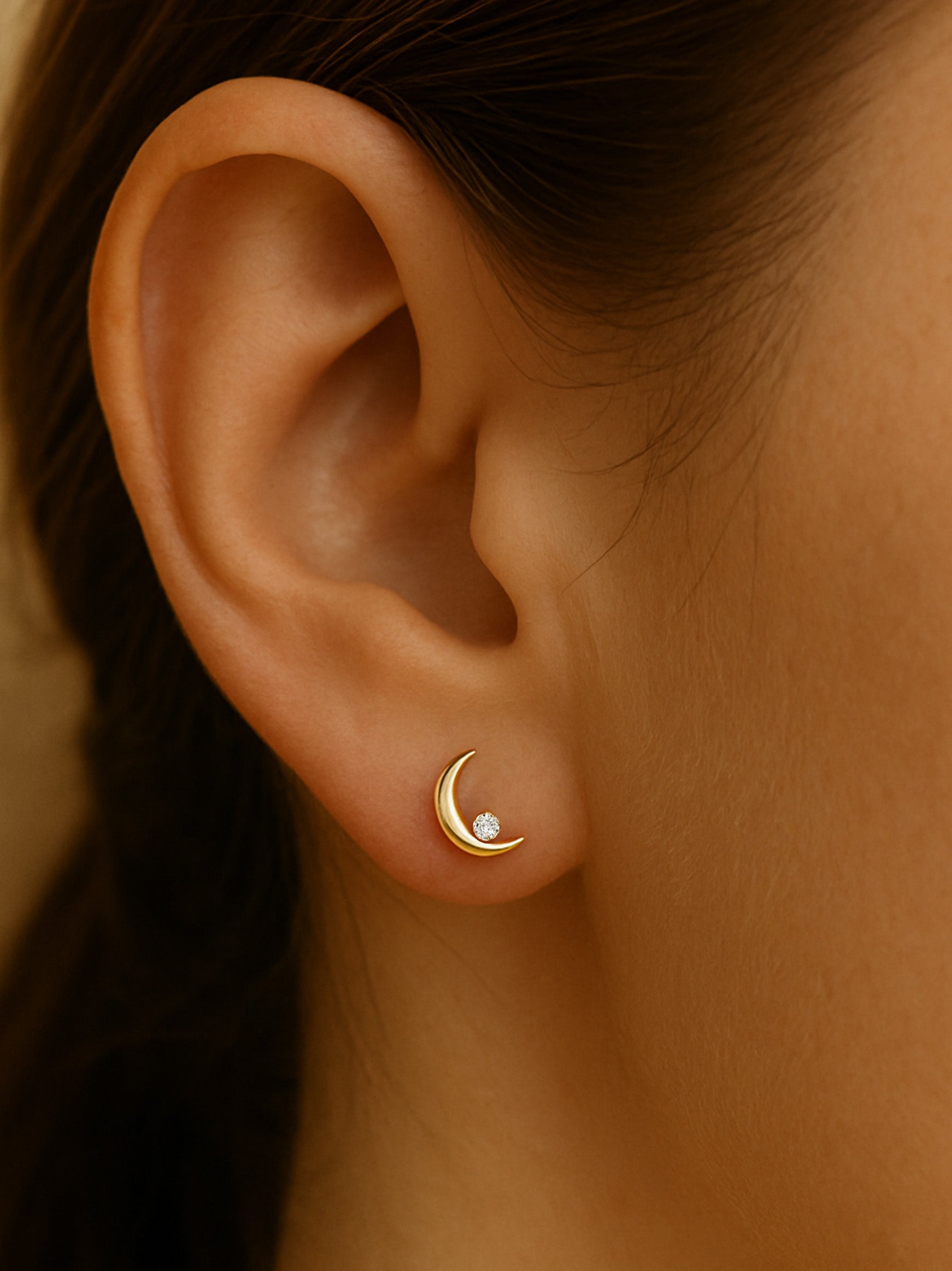 Dainty Crescent Moon & Star Stud Earrings