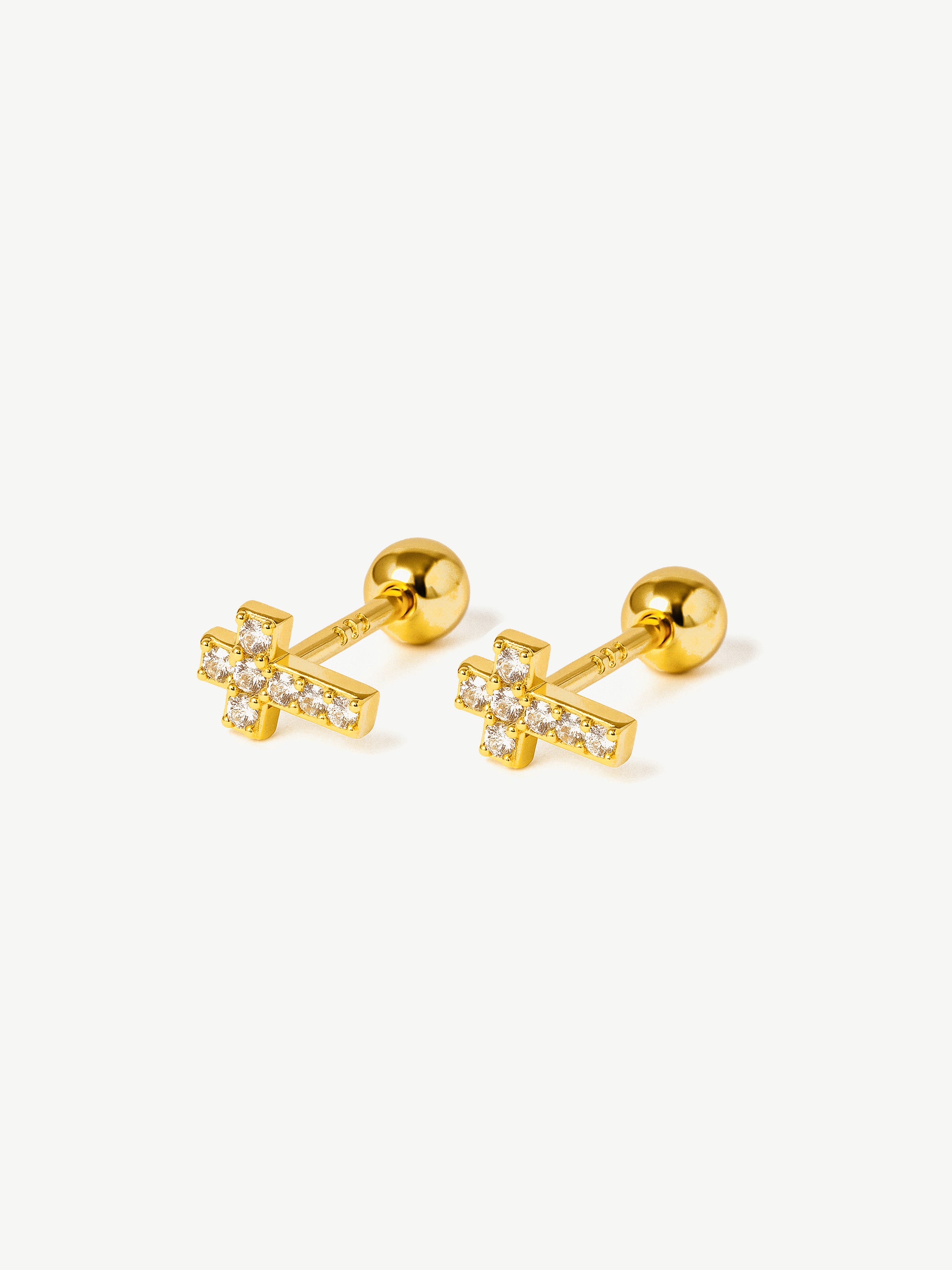Boucles d'oreilles à tige en forme de croix pavée minuscule