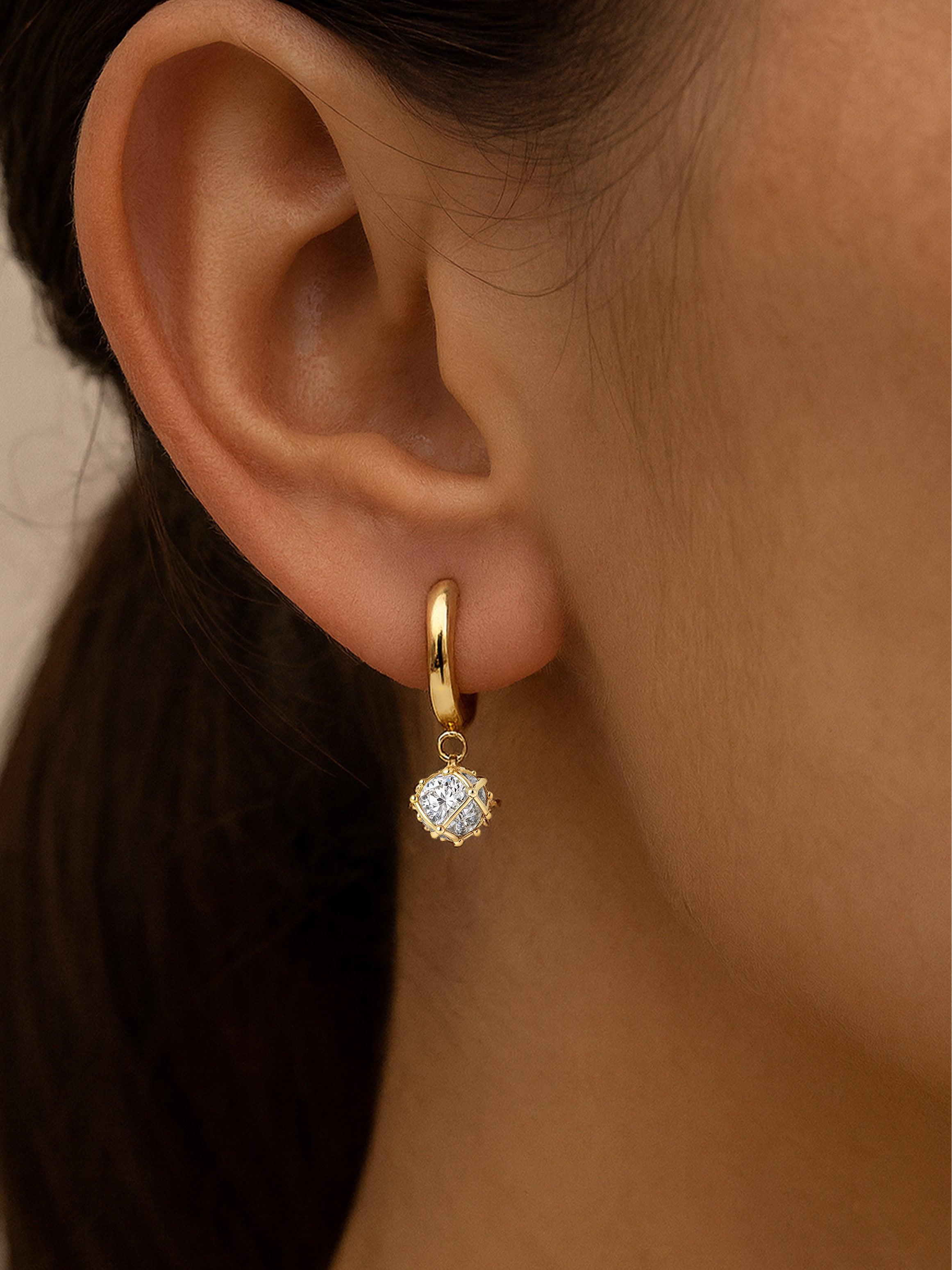 Dainty Huggie Hoop Earrings With Round Stone