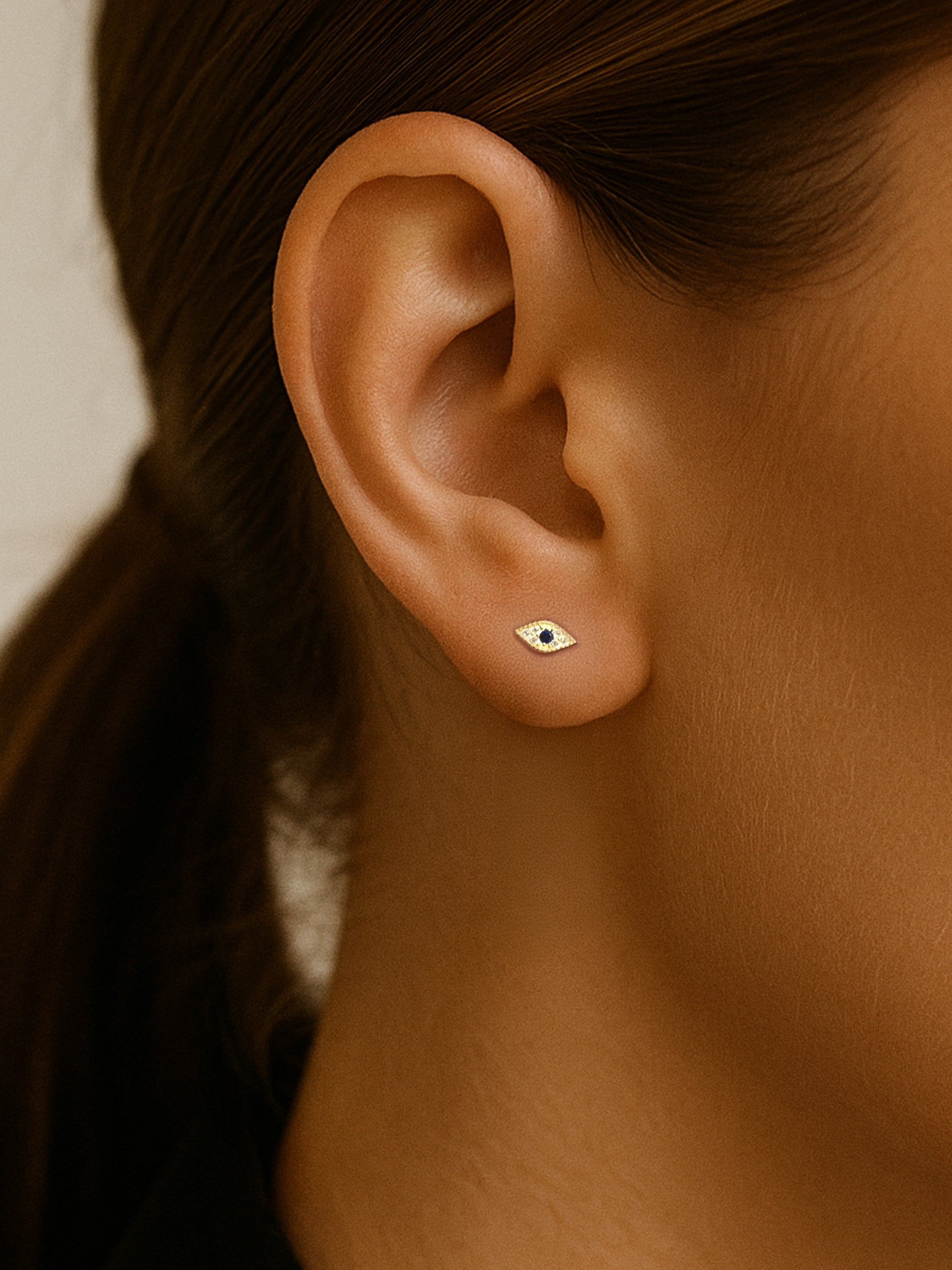 Dainty Evil Eye Earrings - Screw Back