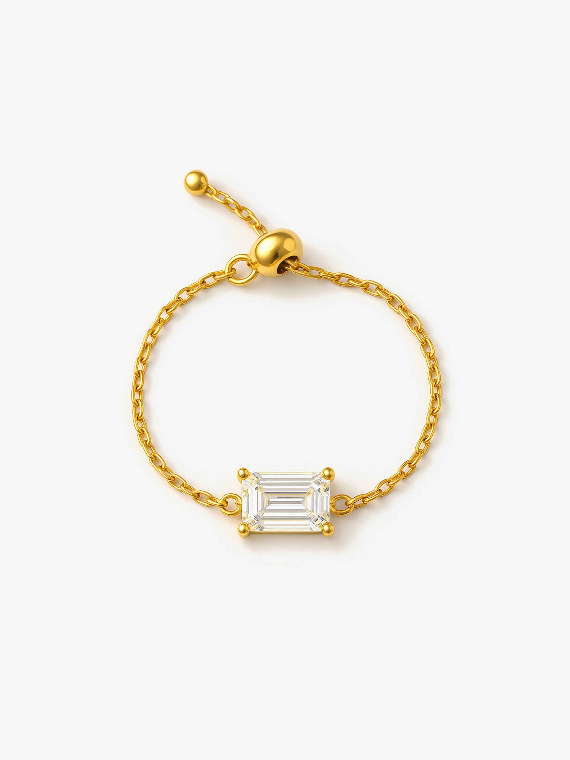 Bague chaîne réglable en pierre carrée, poire ou ronde