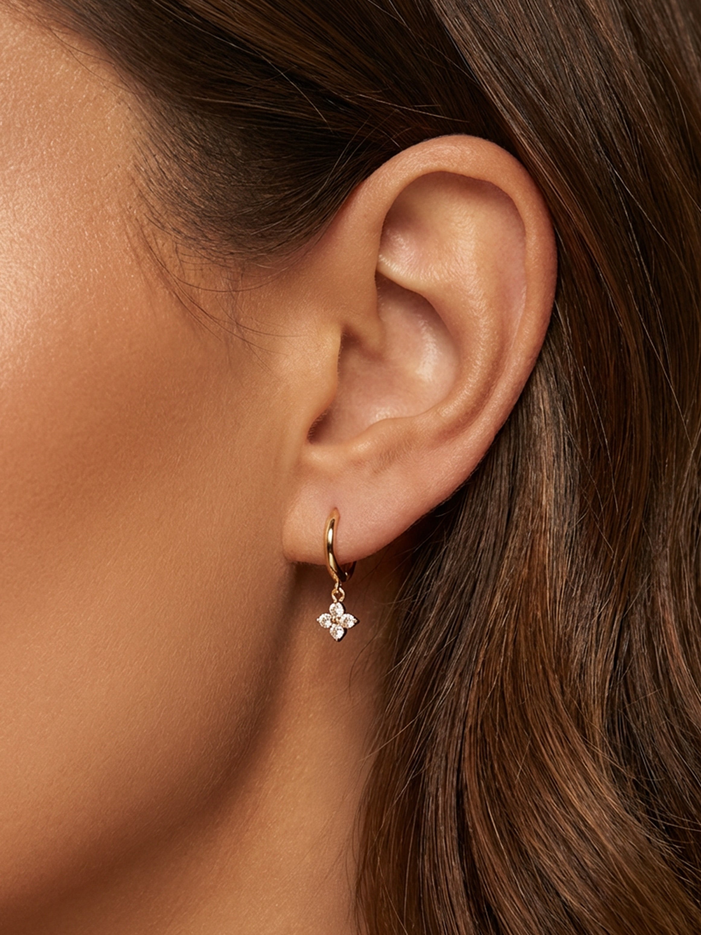 Small Huggie Hoop Earrings With Hydrangea Flower