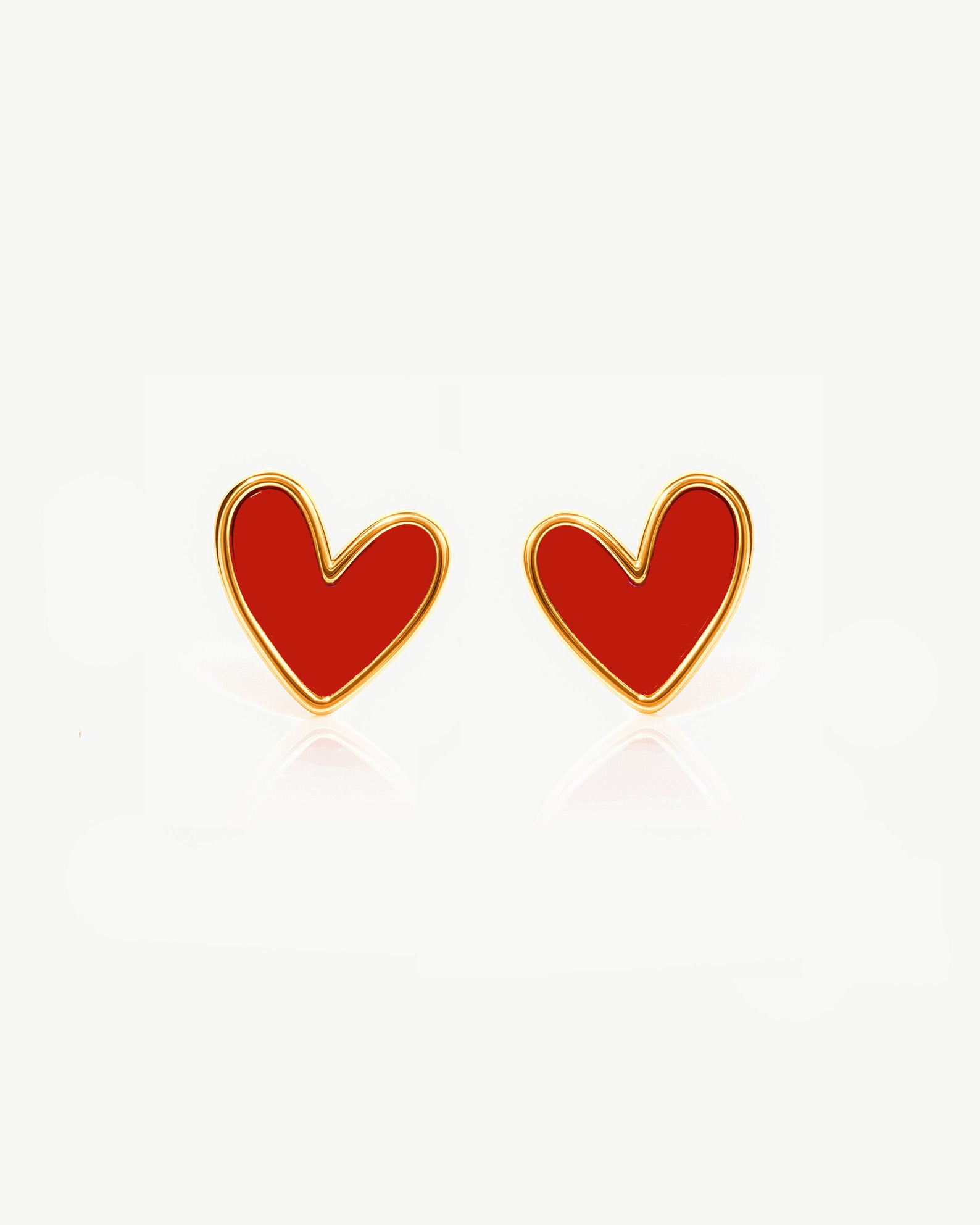 Red Enamel Heart Stud Earrings