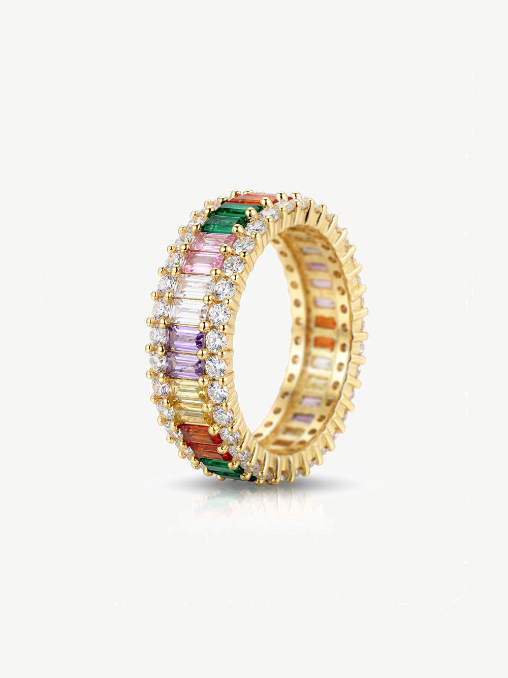 Bague arc-en-ciel épaisse avec pierres baguette colorées