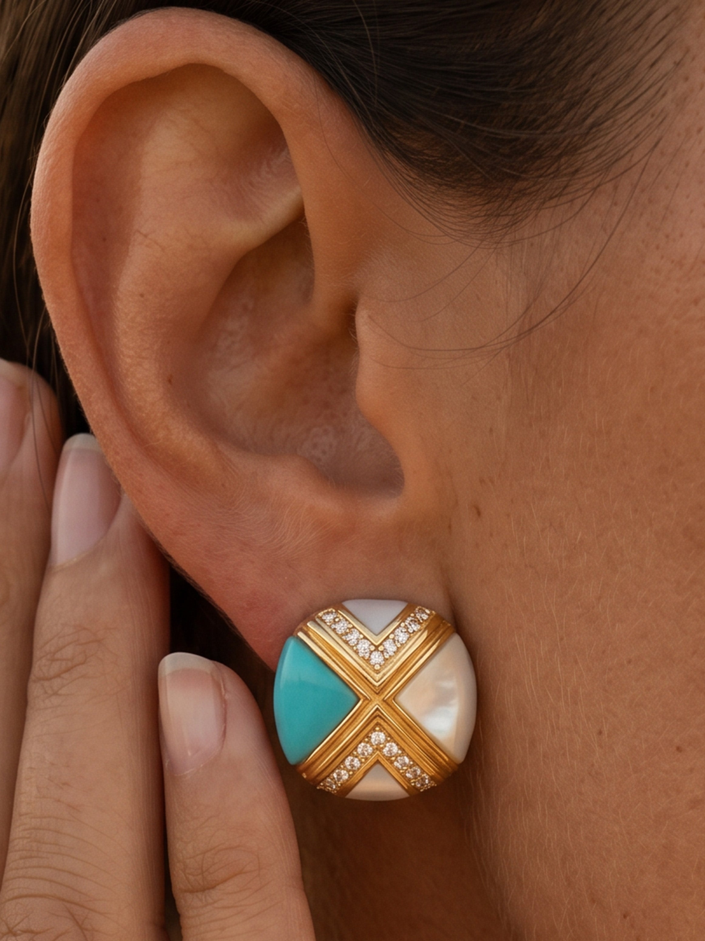 Turquoise & Mother of Pearl Square Stud Earrings