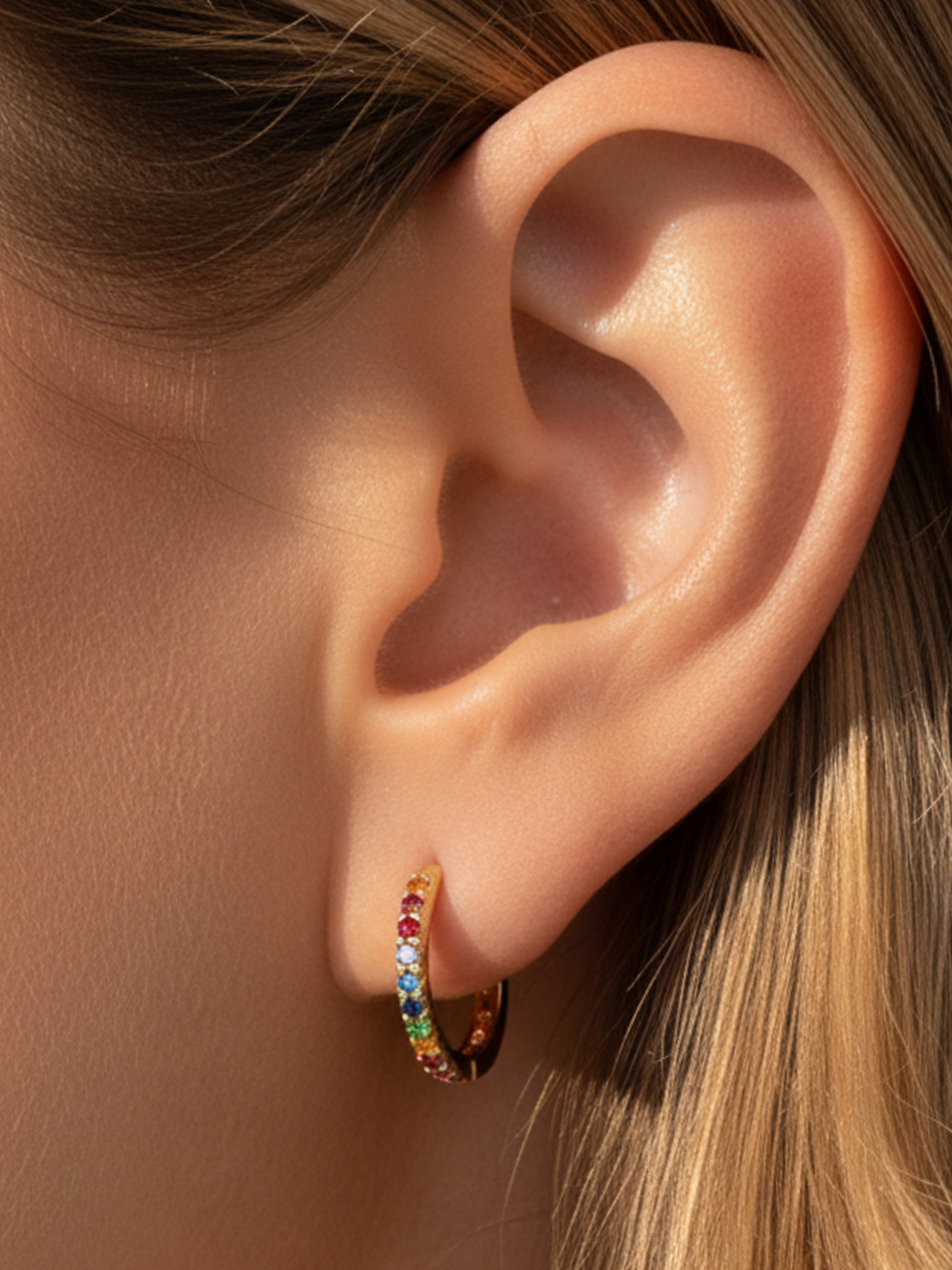 Small Rainbow Hoop Earrings With Colourful Stones