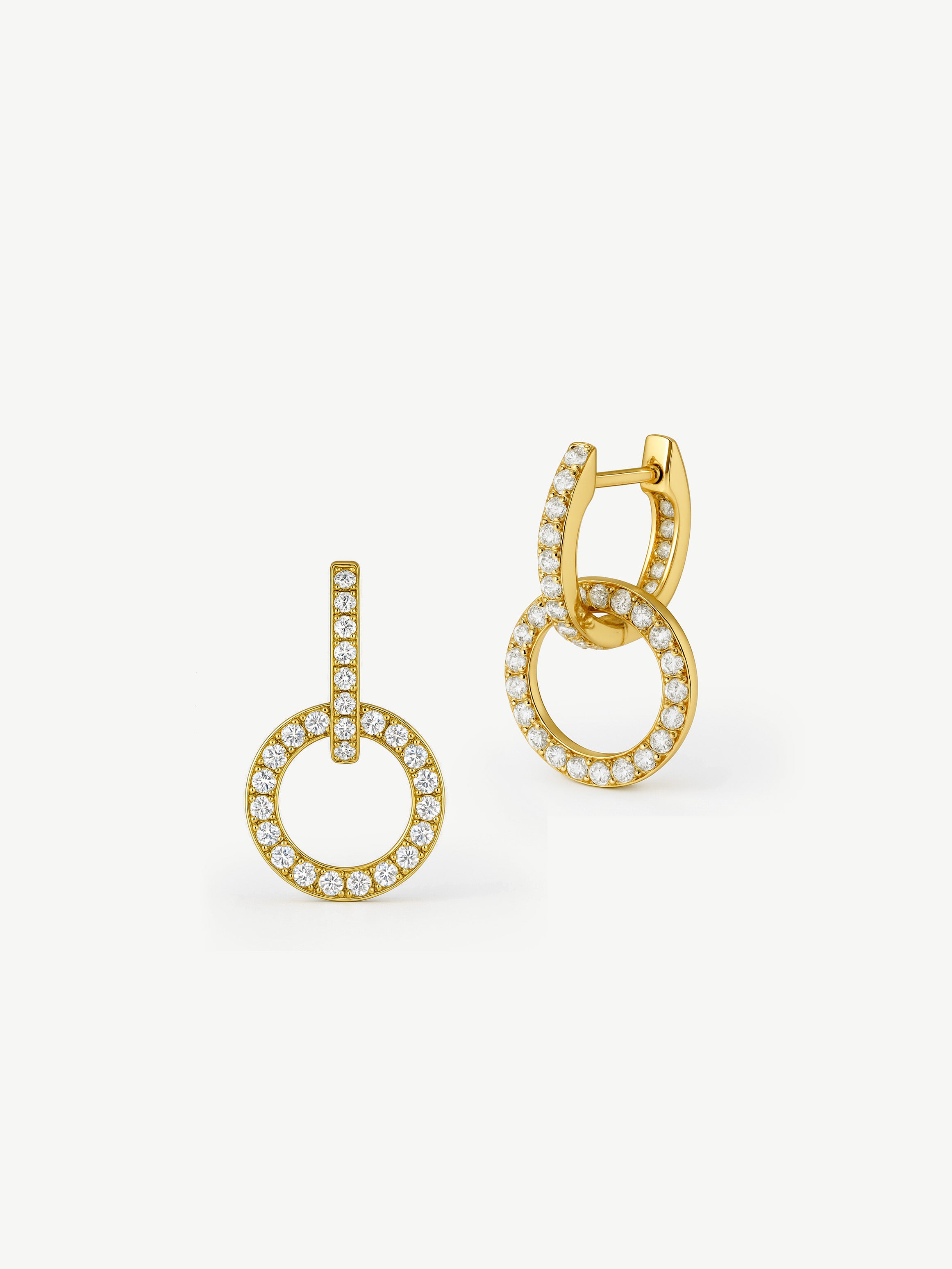 Boucles d'oreilles doubles créoles pavées avec breloques rondes amovibles