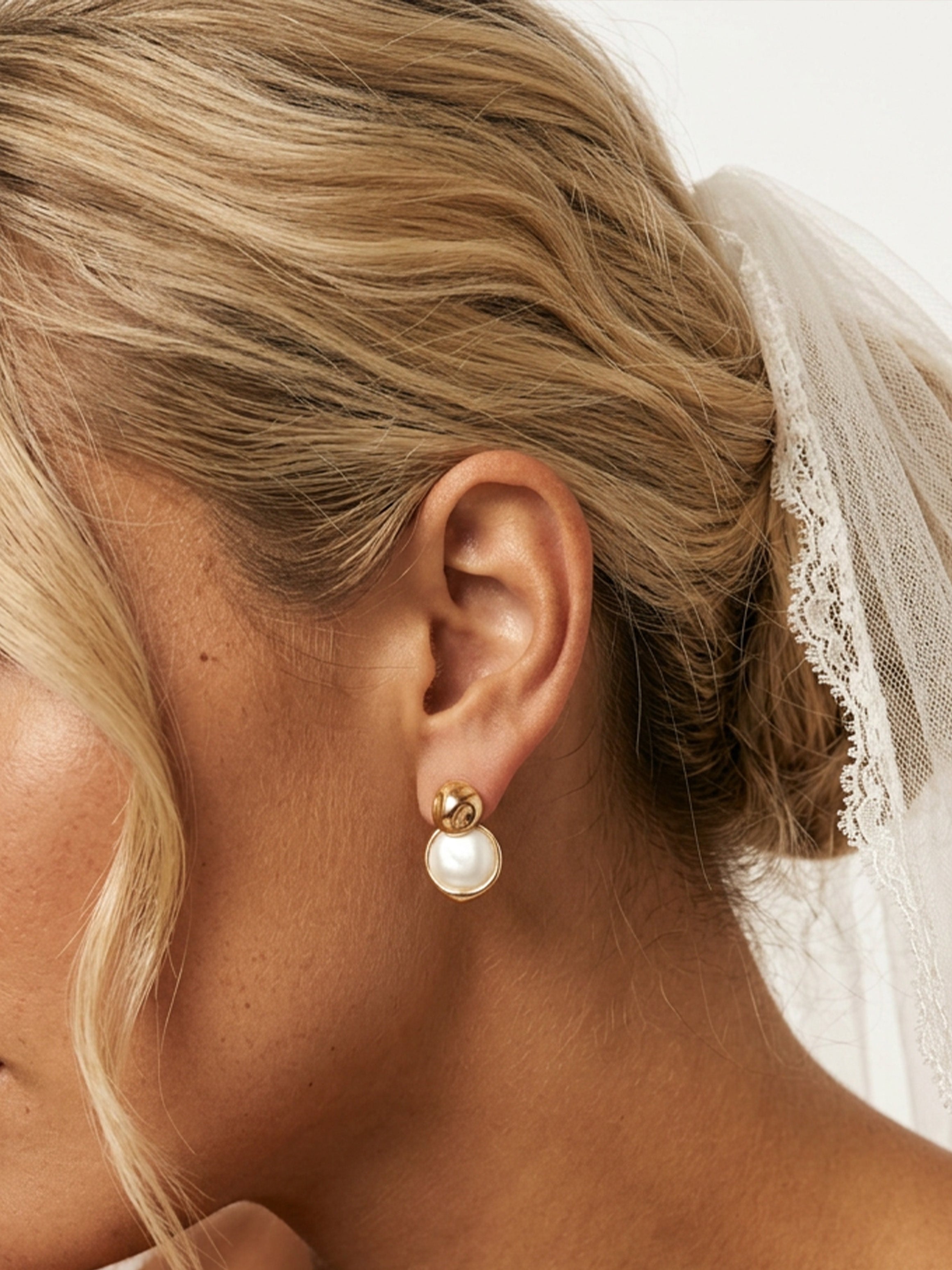 White Pearl Coin Stud Earrings