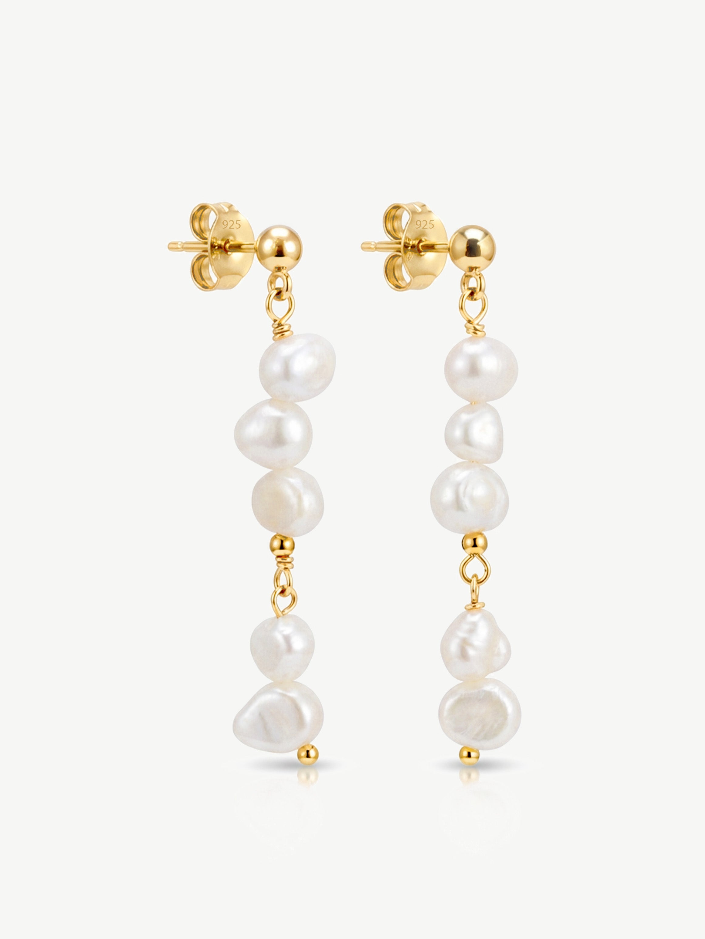 Bridal Long Drop Pearl Stud Earrings
