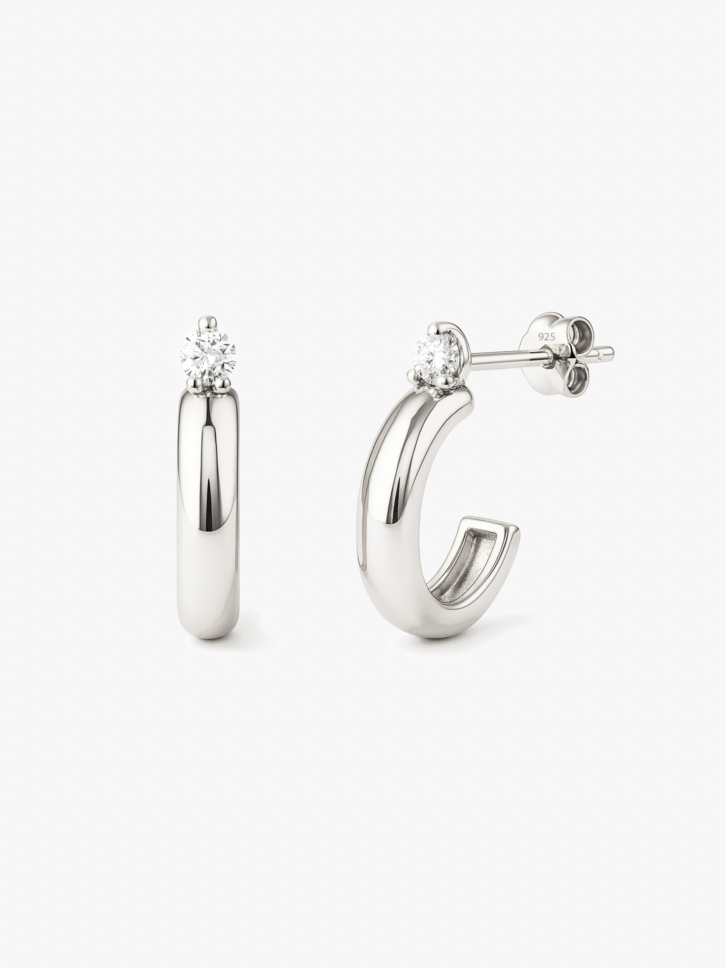 Huggie Hoop Stud Earrings With Sparkling Stone