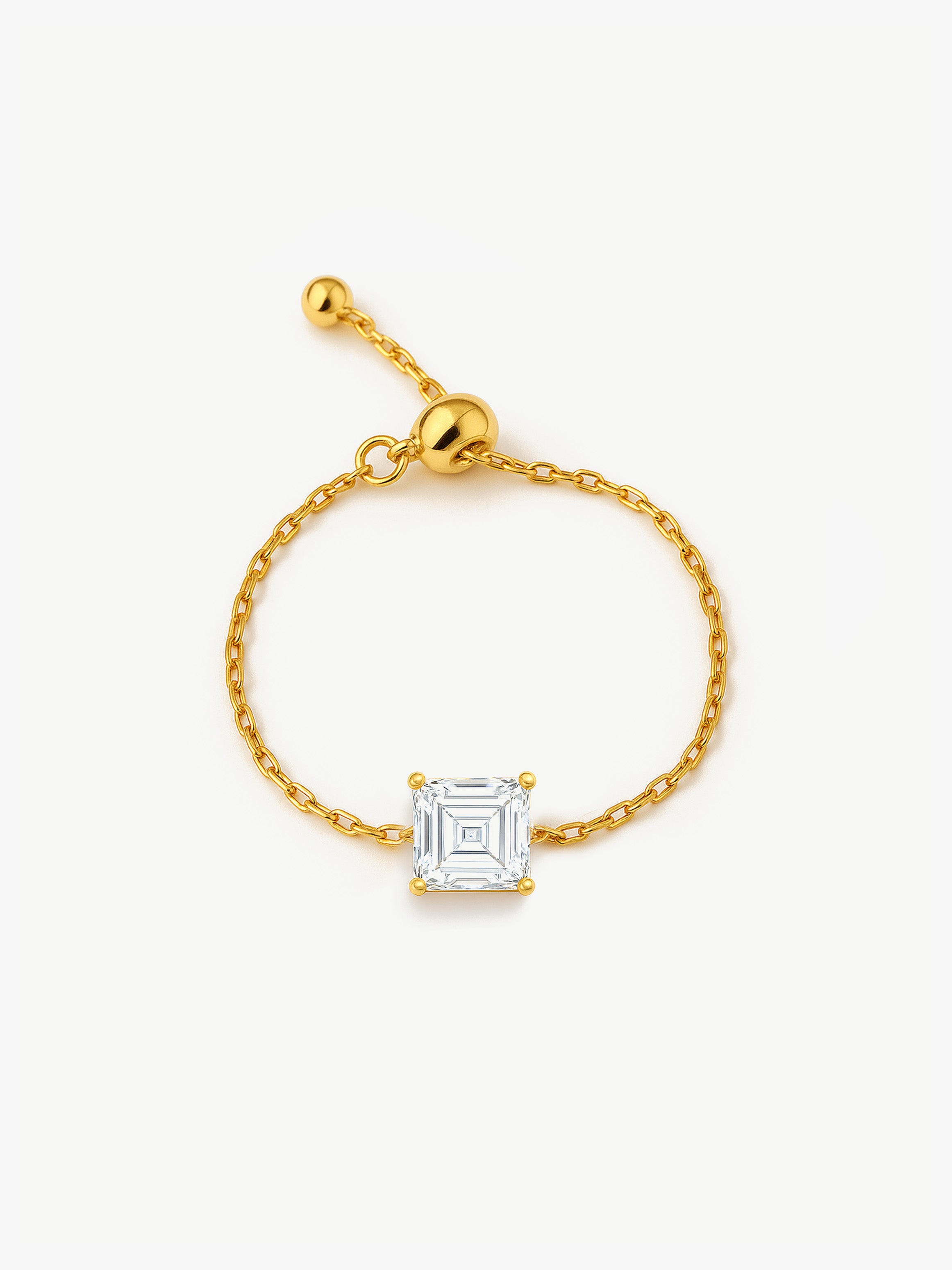 Bague chaîne réglable en pierre carrée, poire ou ronde