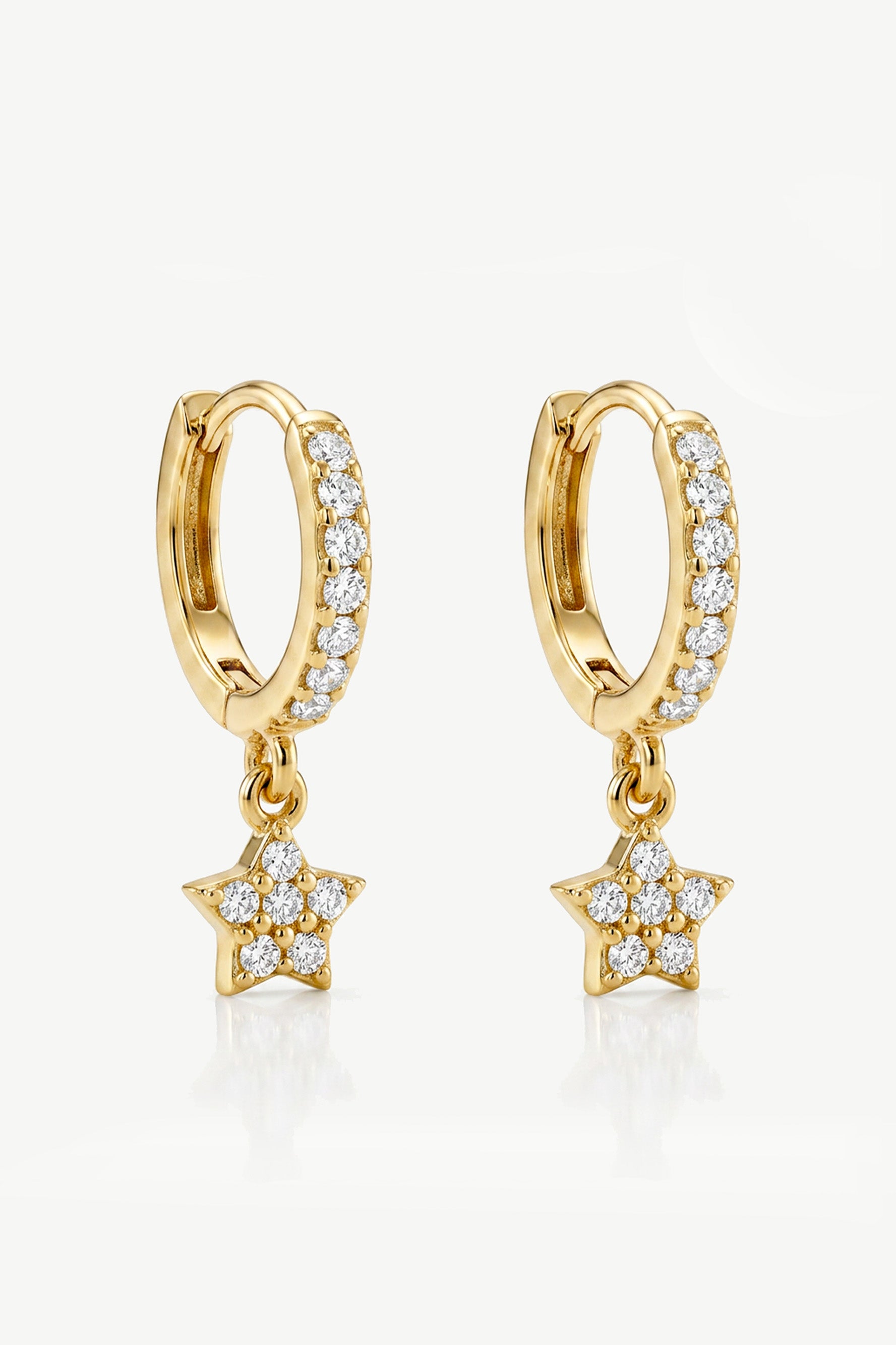 Gold Dangle Hoop Earrings With Lucky Stars