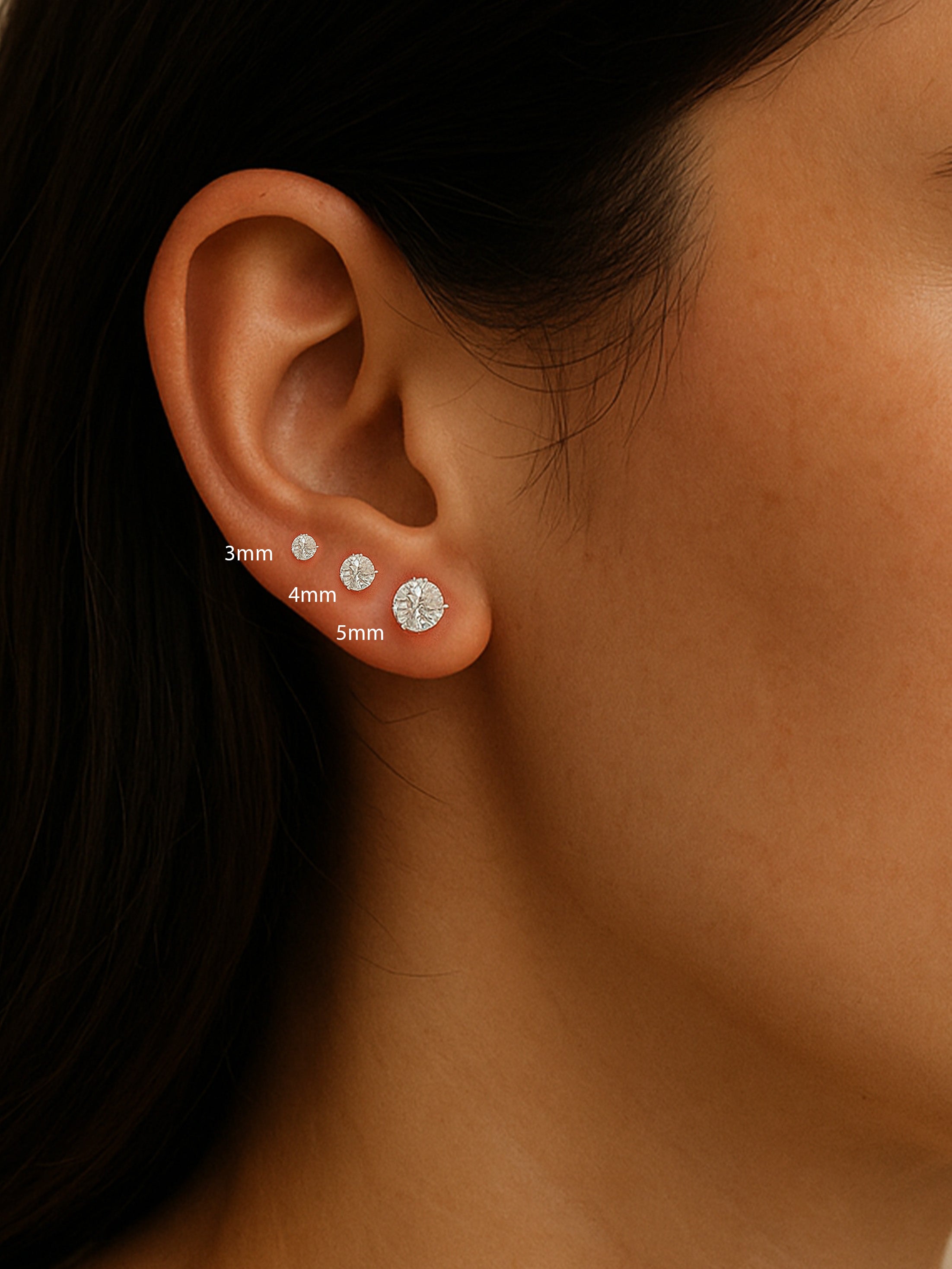 Boucles d'oreilles solitaires en pierre ronde de 3, 4 ou 5 mm - Fermoir à vis