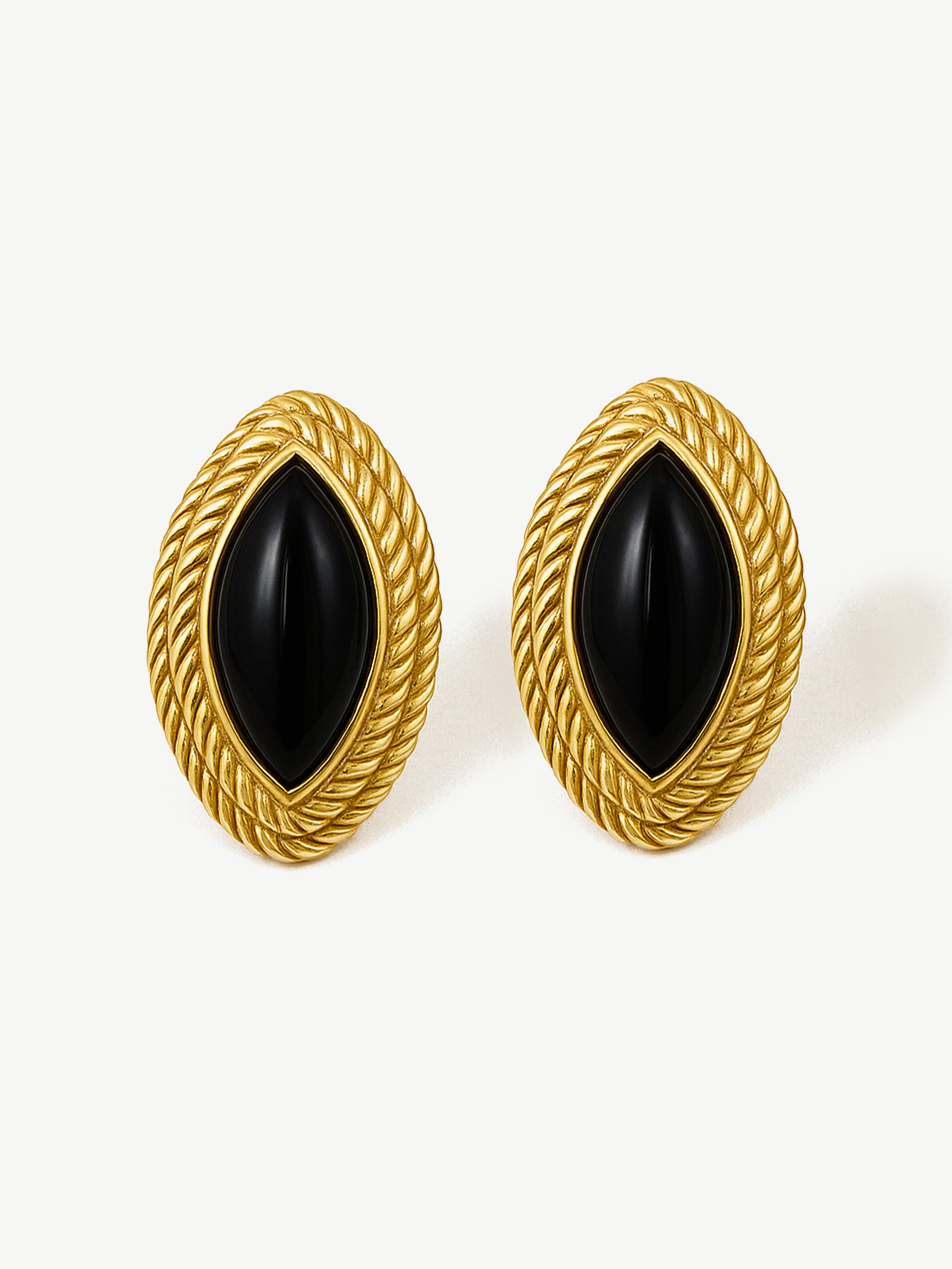 Oval Marquise Stud Earrings With Black Stone