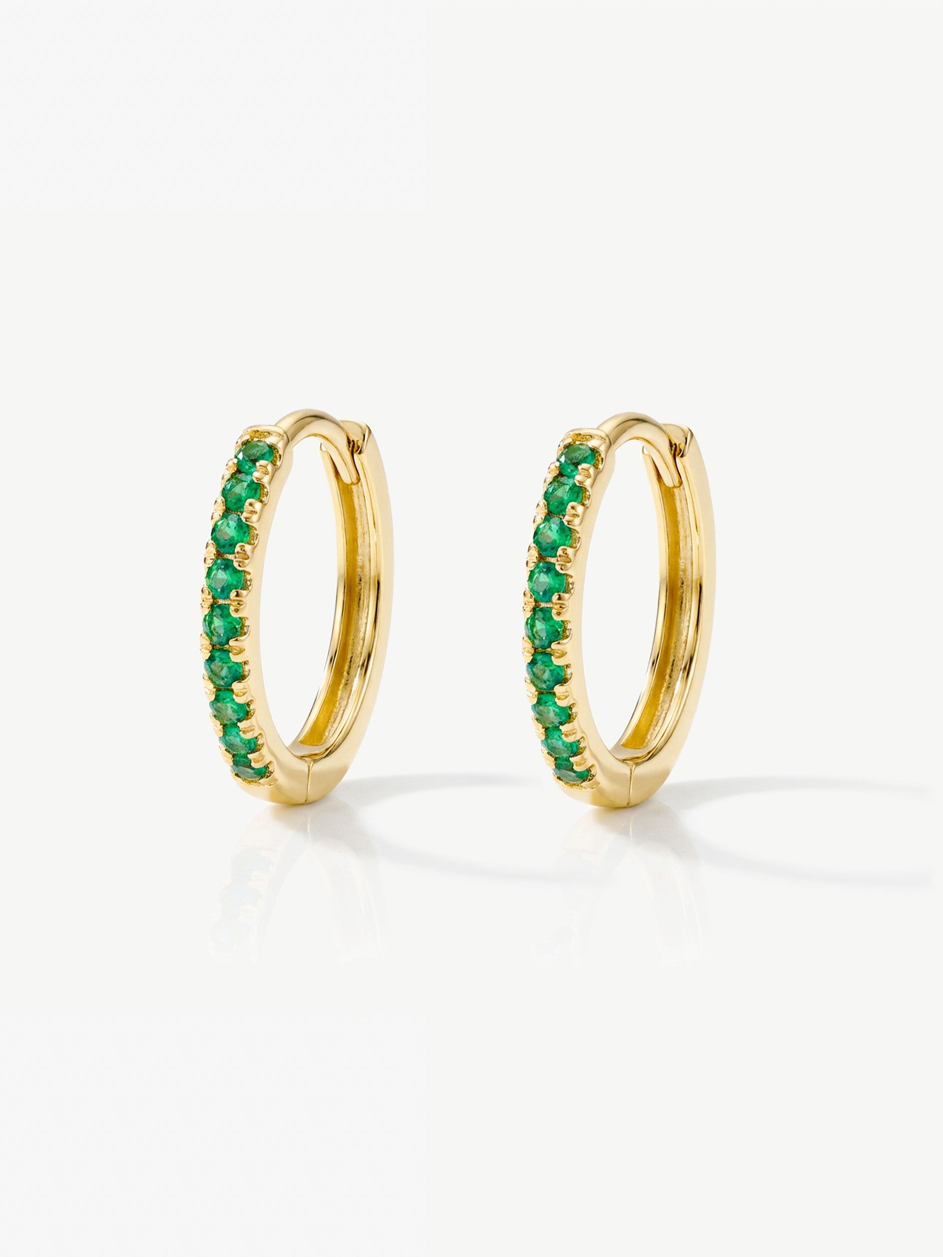 Small Hoop Earrings With Emerald Green Stones
