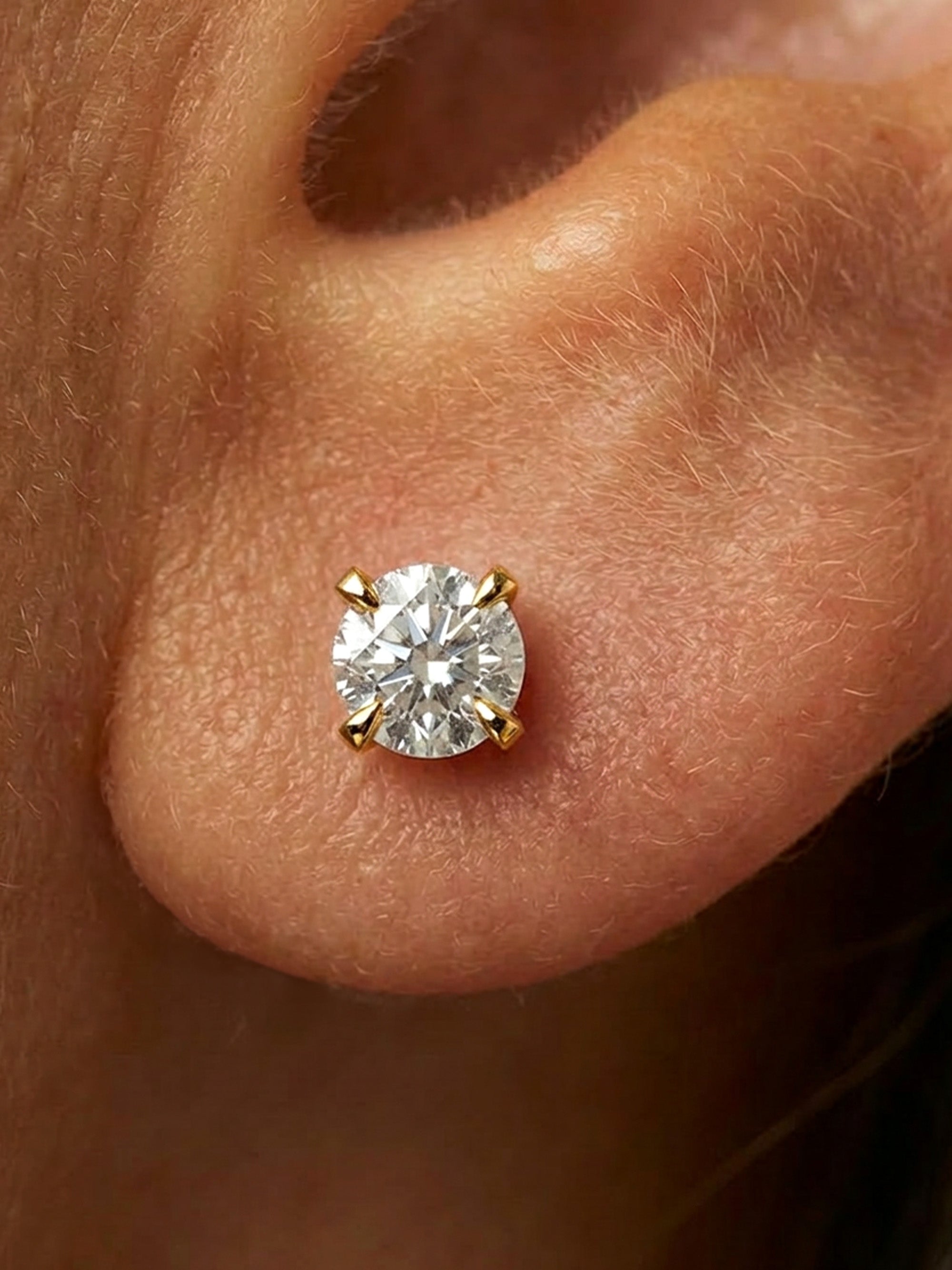3, 4 or 5mm Solitaire Round Stone Earrings - Screw Back