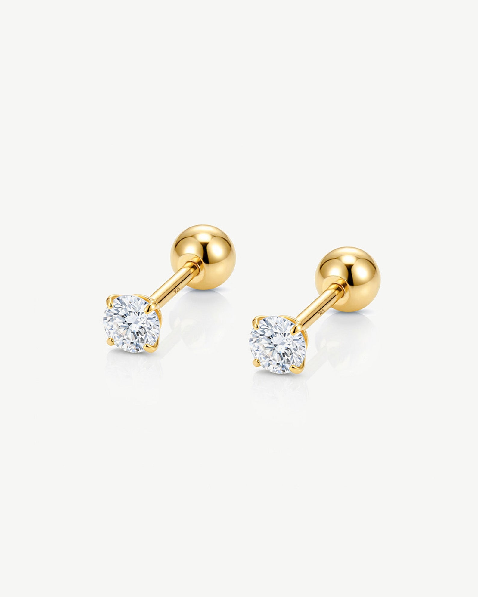 3, 4 or 5mm Solitaire Round Stone Earrings - Screw Back