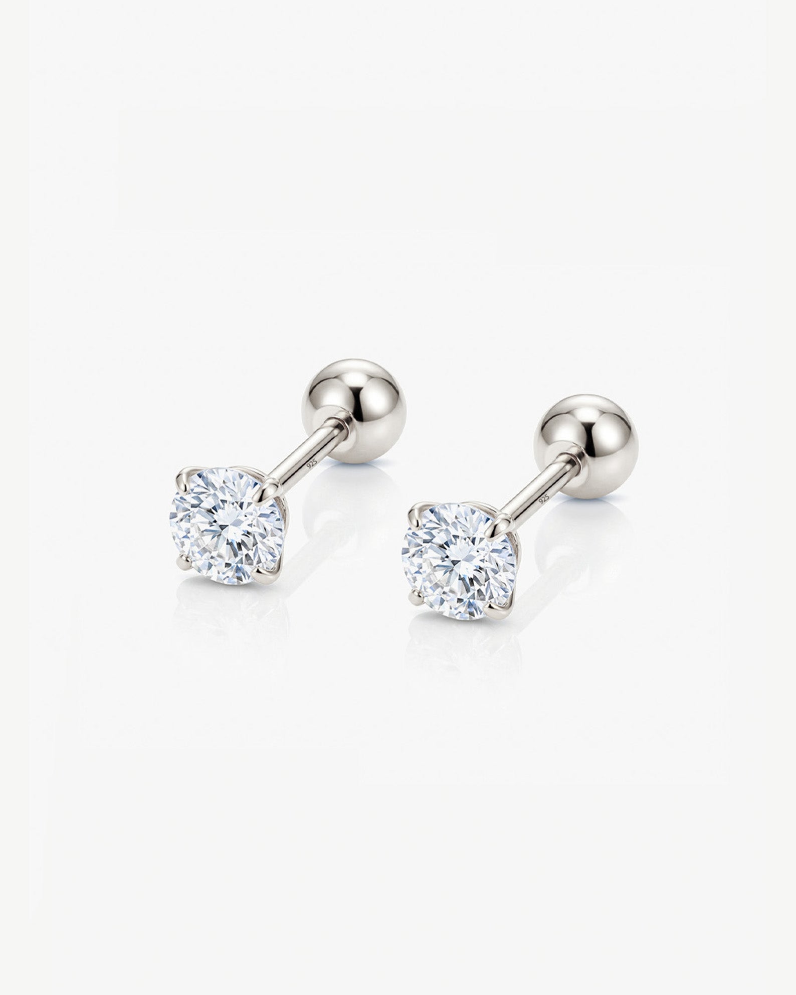 3, 4 or 5mm Solitaire Round Stone Earrings - Screw Back