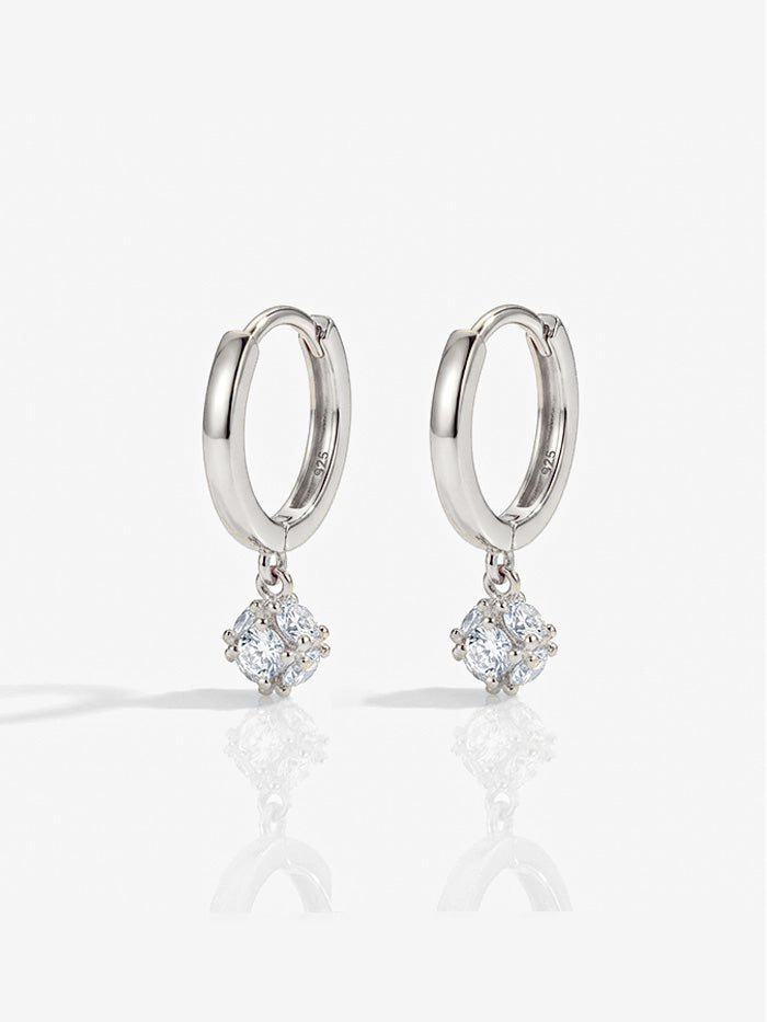 Dainty Huggie Hoop Earrings With Round Stone
