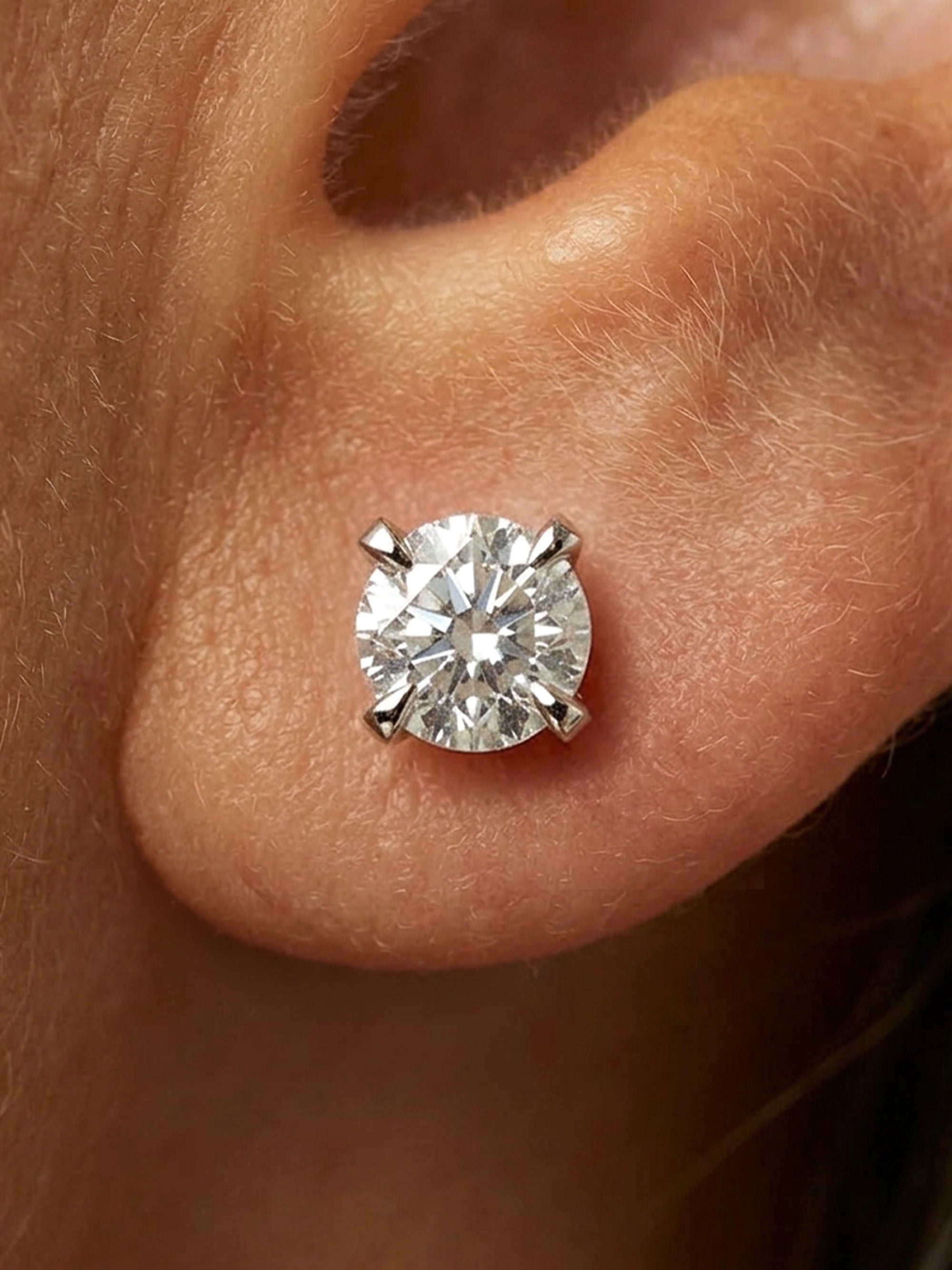 3, 4 or 5mm Solitaire Round Stone Earrings - Screw Back
