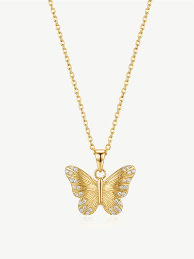 Textured Butterfly Necklace With Stones