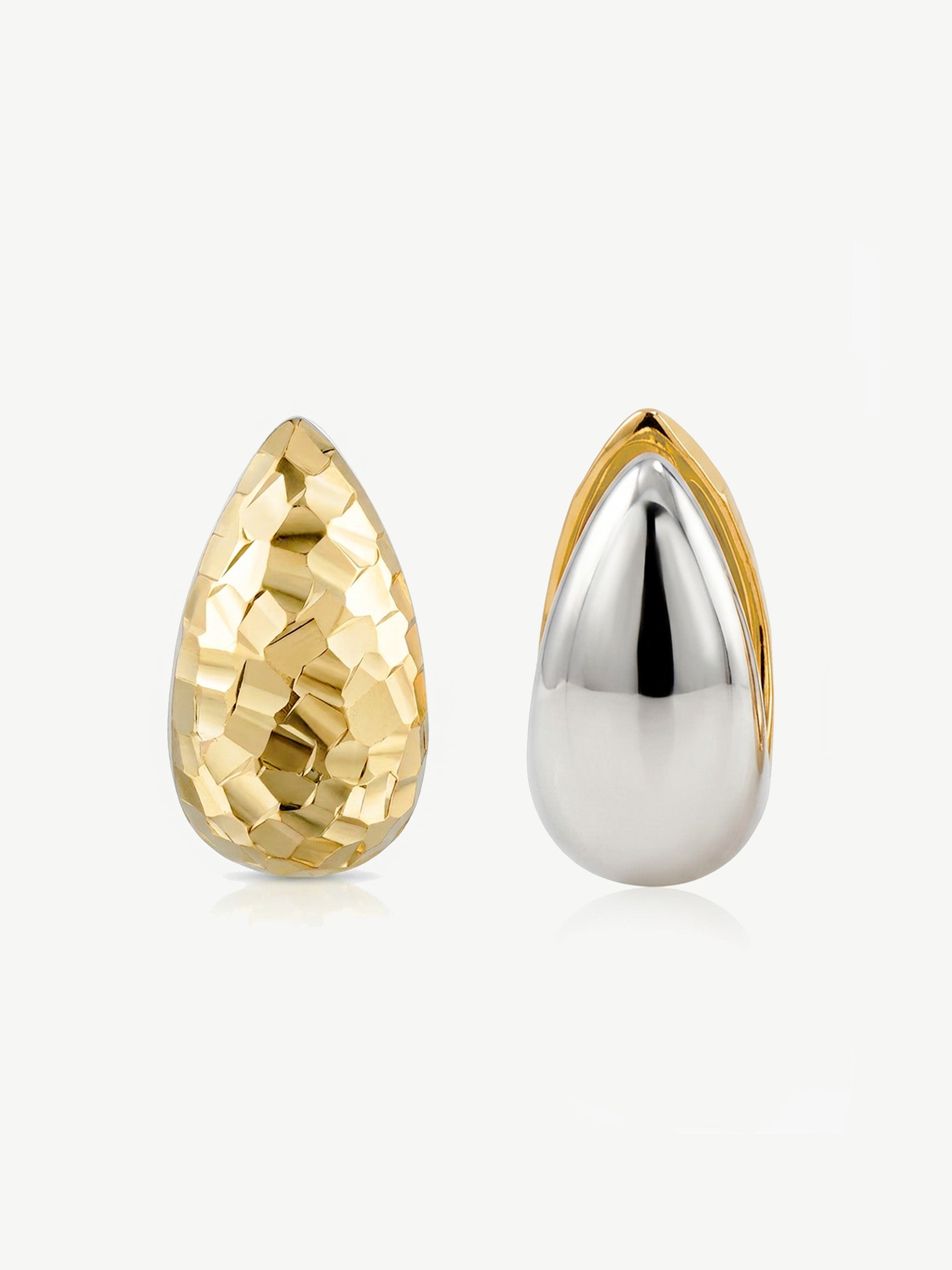 Two-Tone Textured Teardrop Hoop Earrings