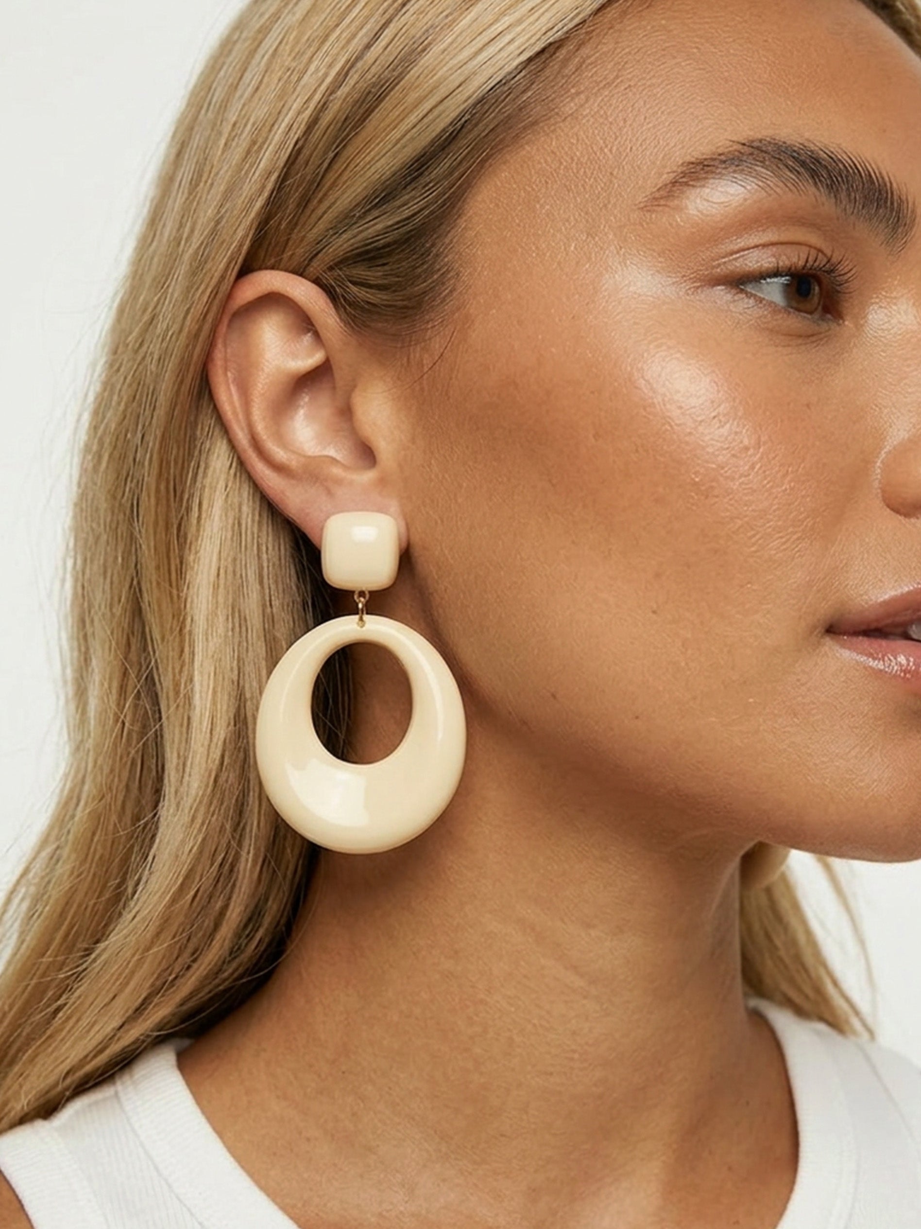 Cream Double Hoop Drop Earrings