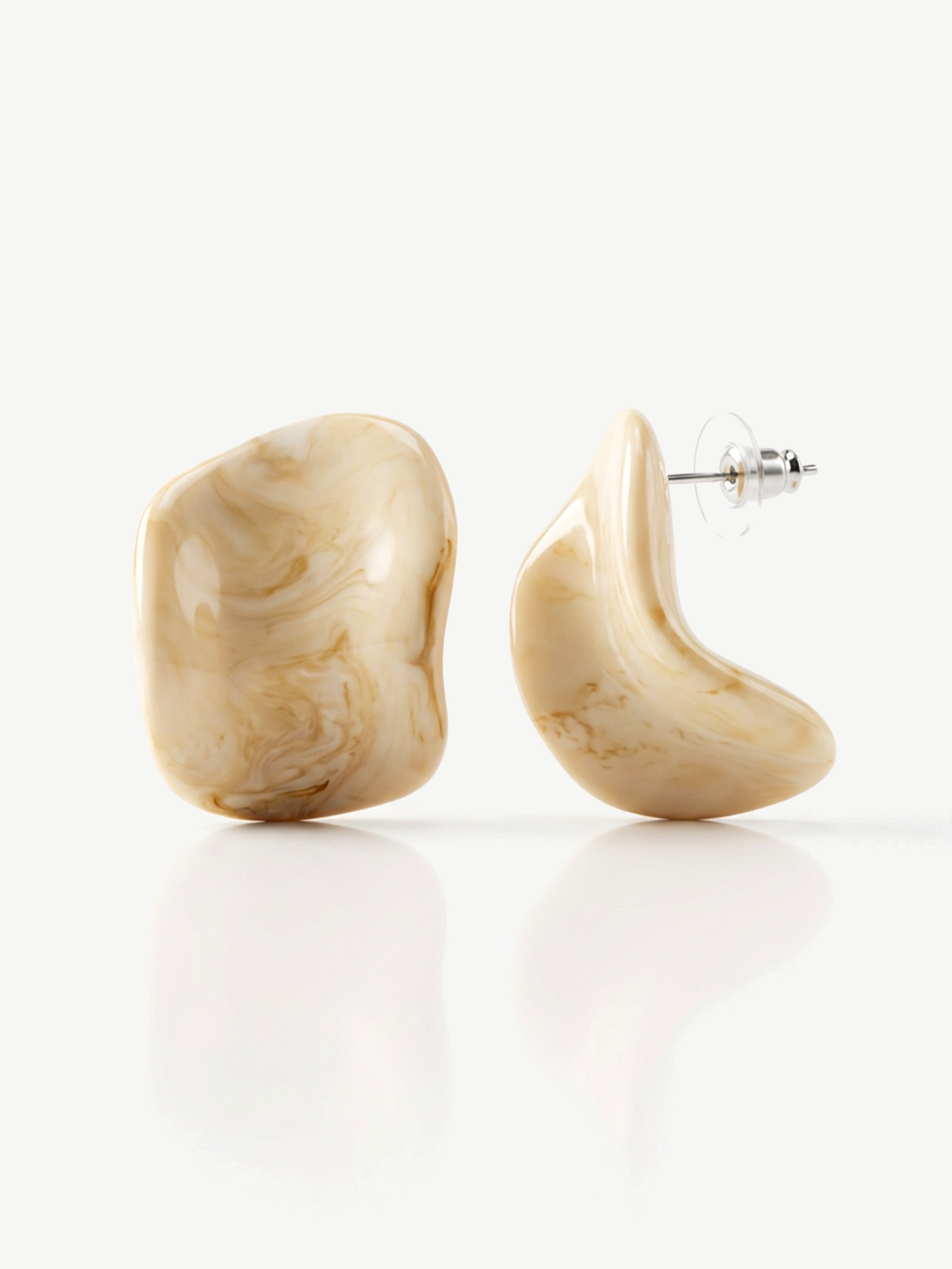 Cream Marbled Resin Stud Earrings