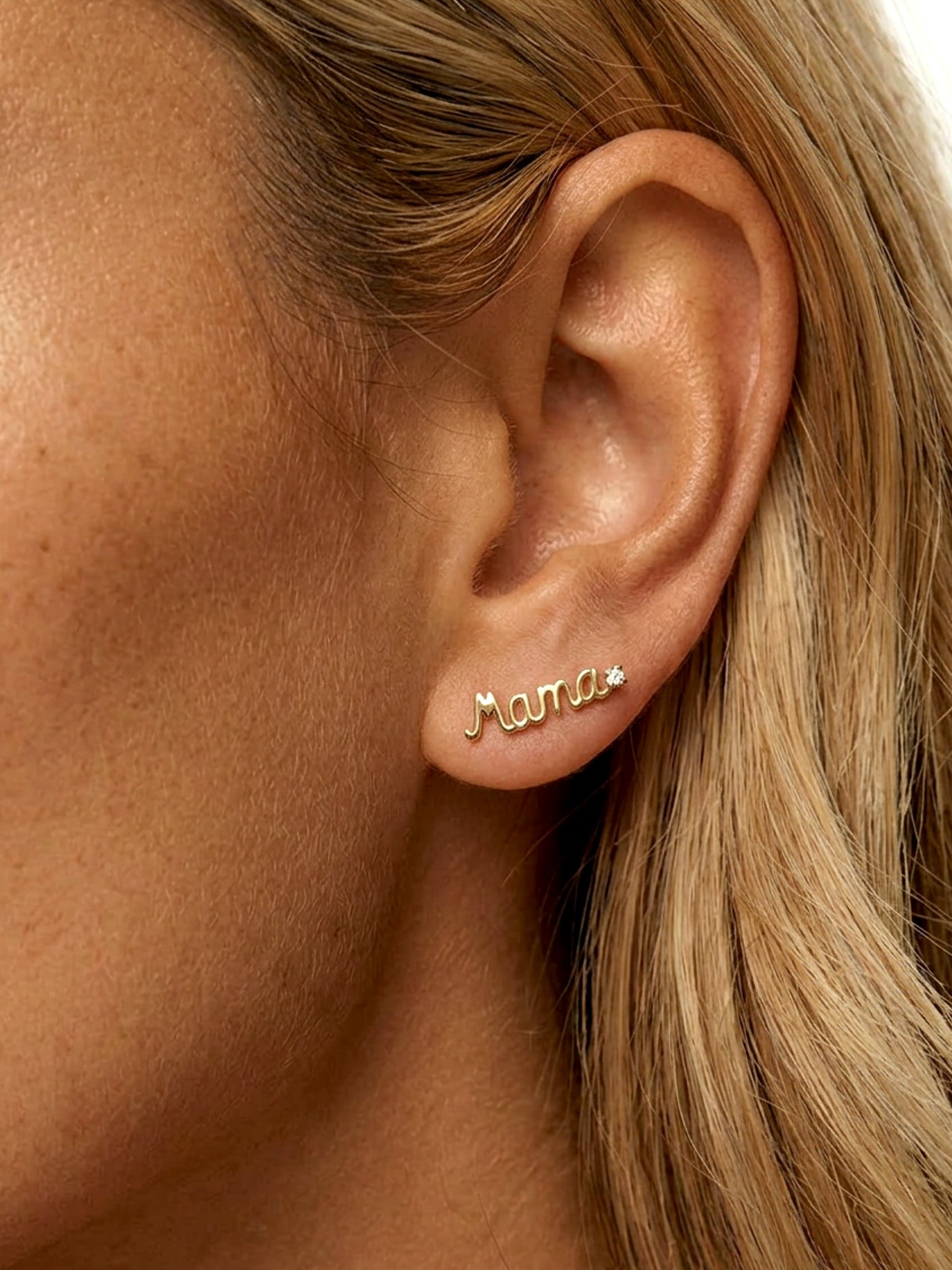 Mama Script Stud Earrings