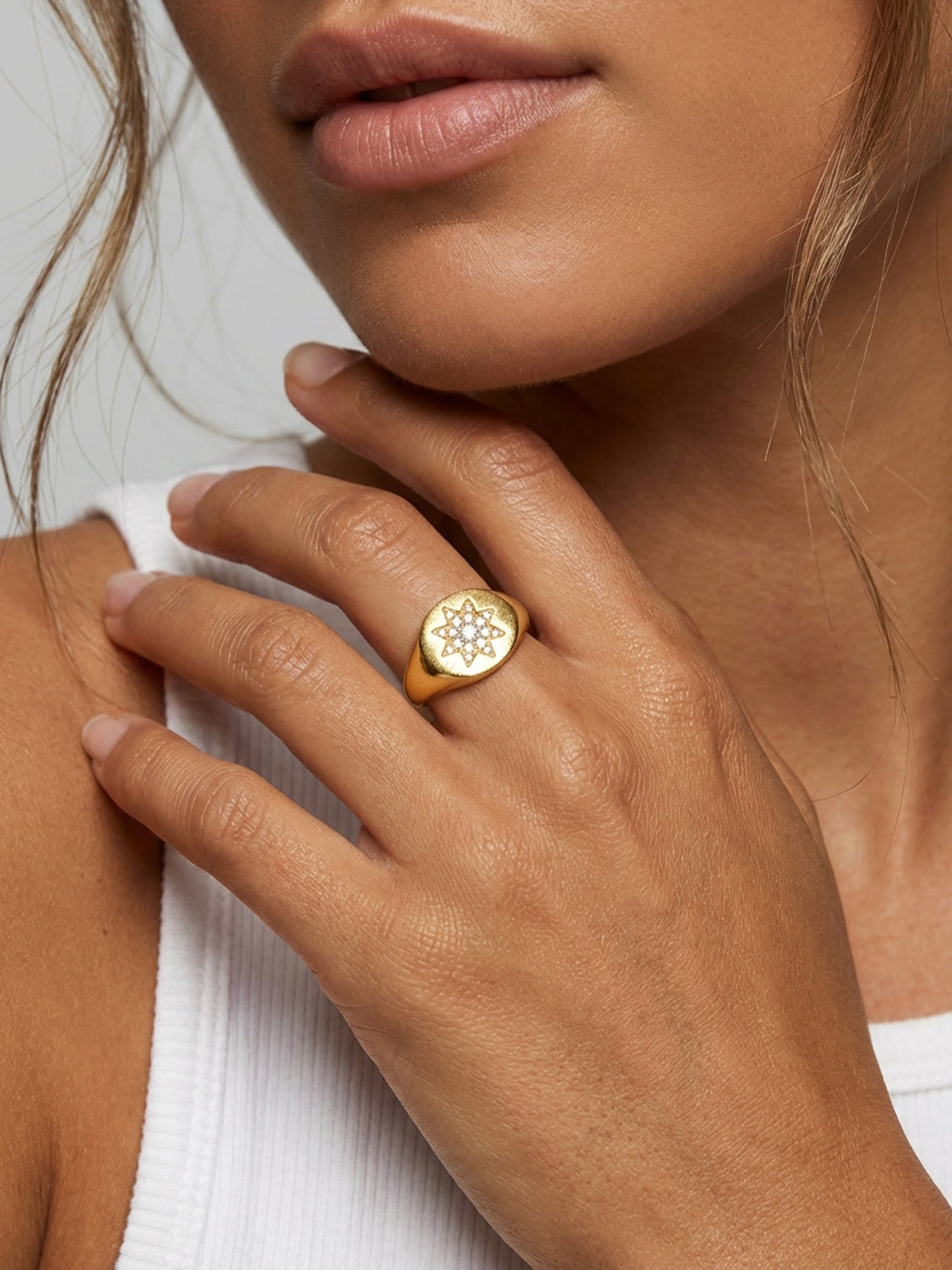 Moissanite Star Signet Ring