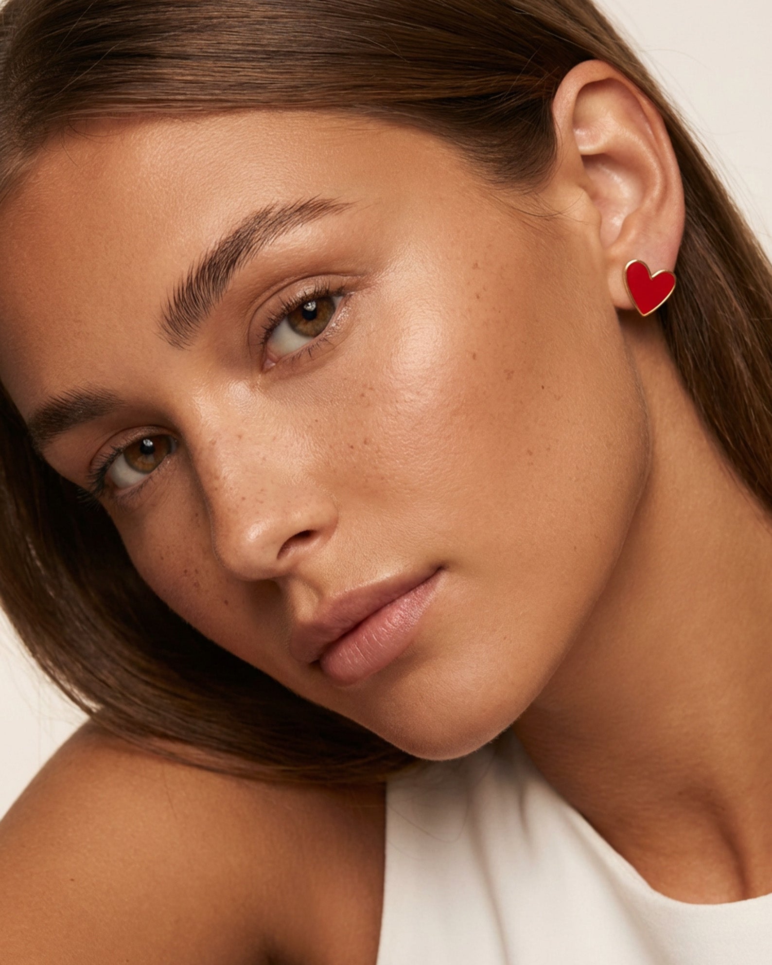 Red Enamel Heart Stud Earrings