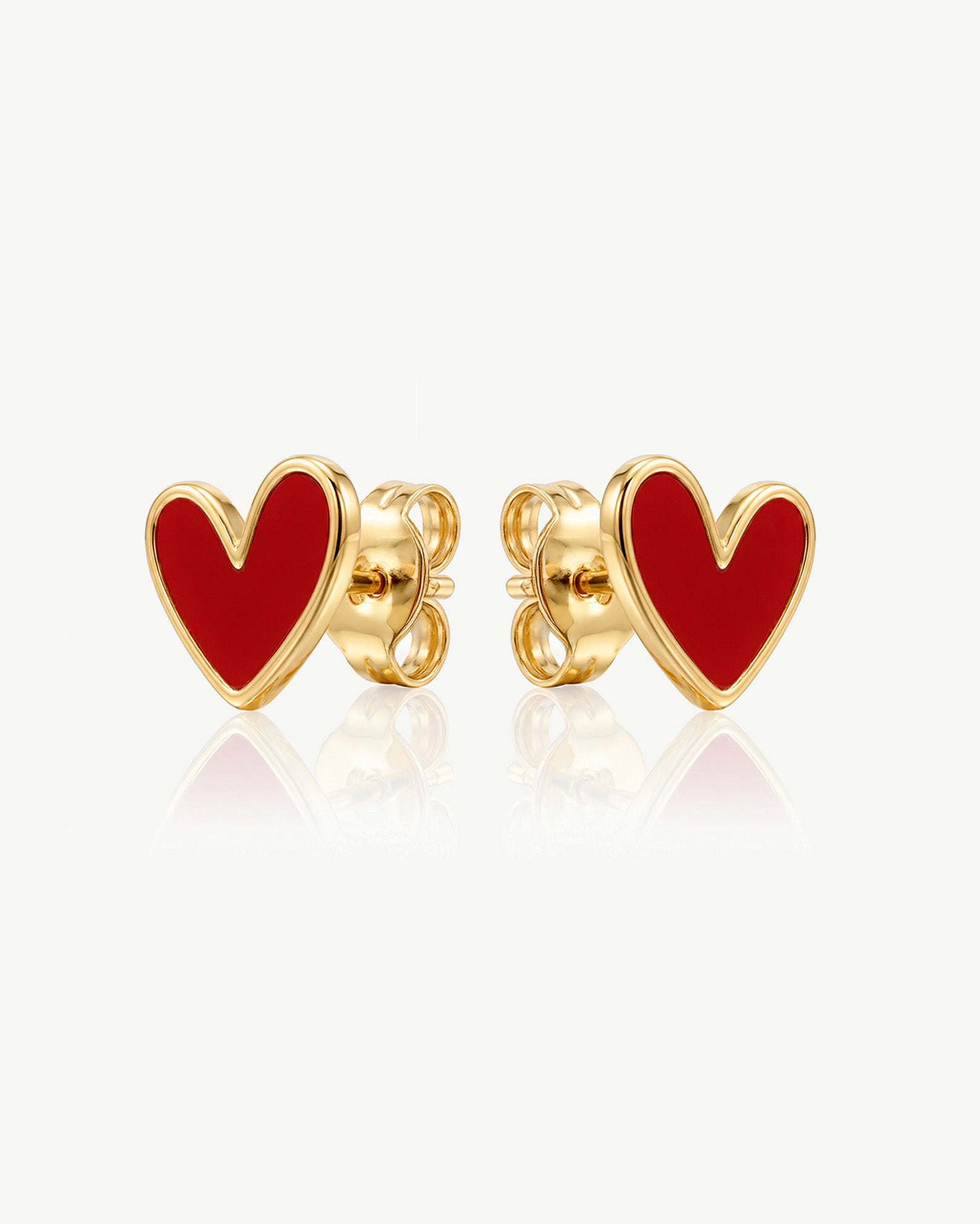 Red Enamel Heart Stud Earrings