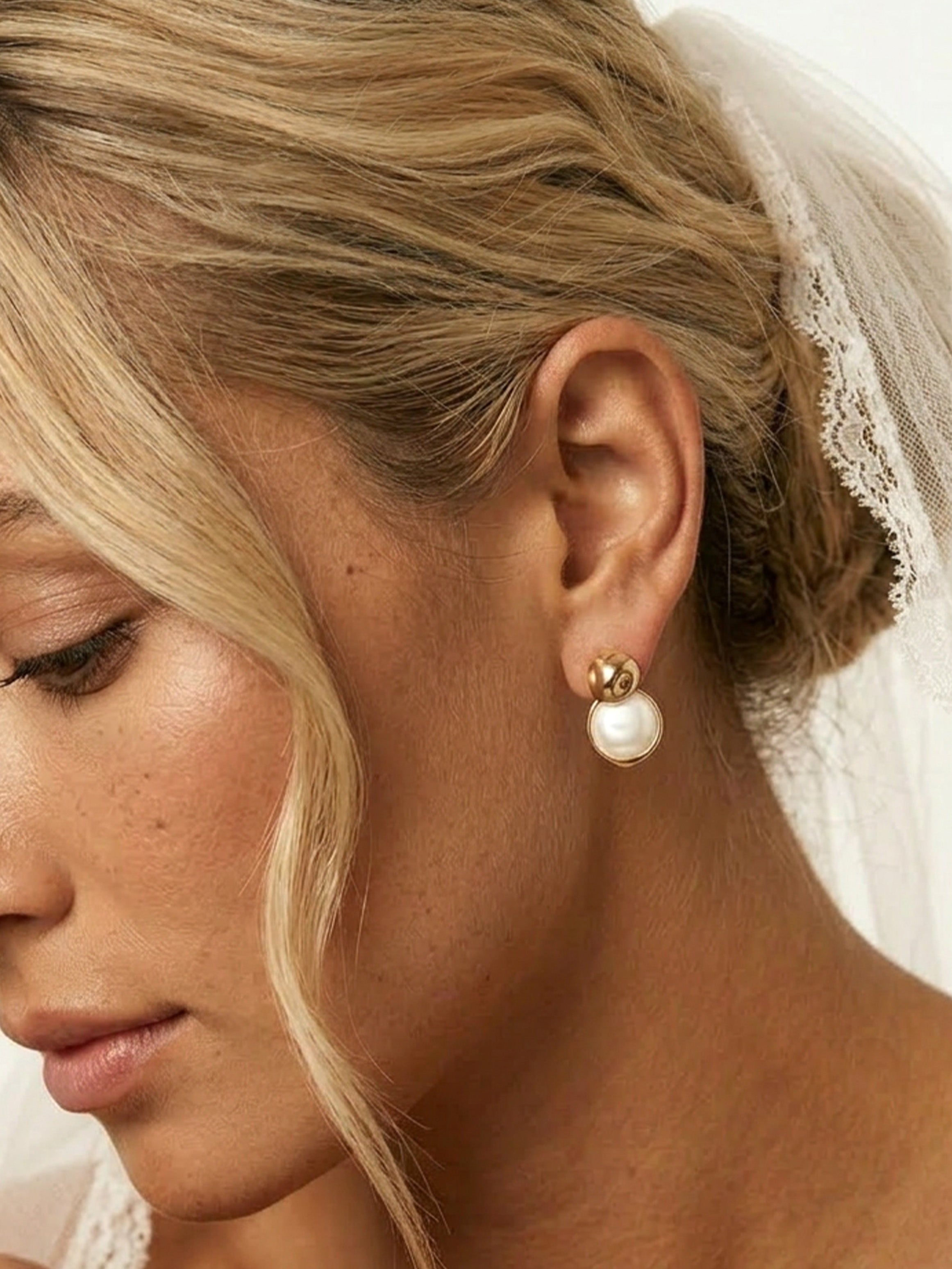 White Pearl Coin Stud Earrings