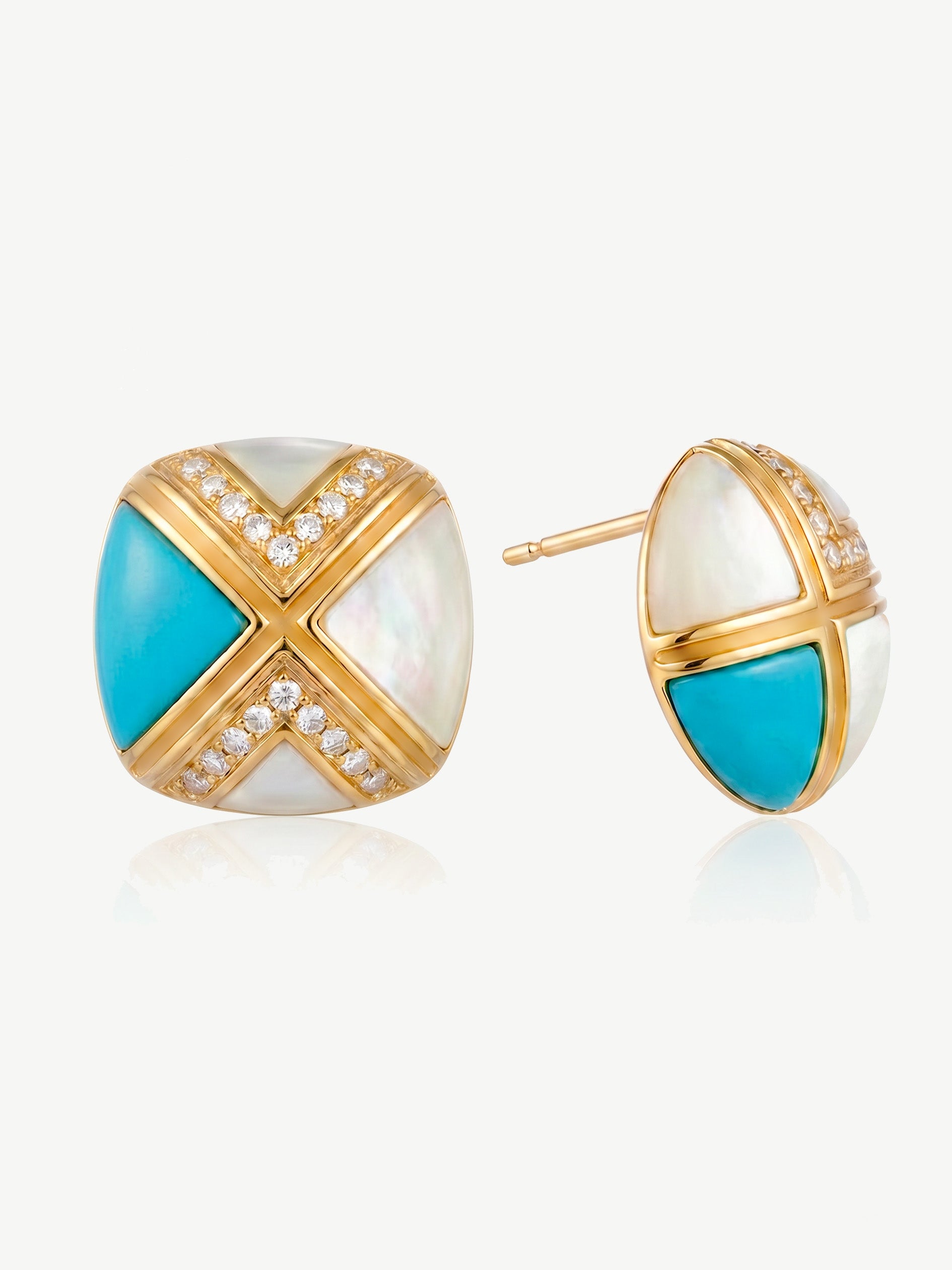 Turquoise & Mother of Pearl Square Stud Earrings