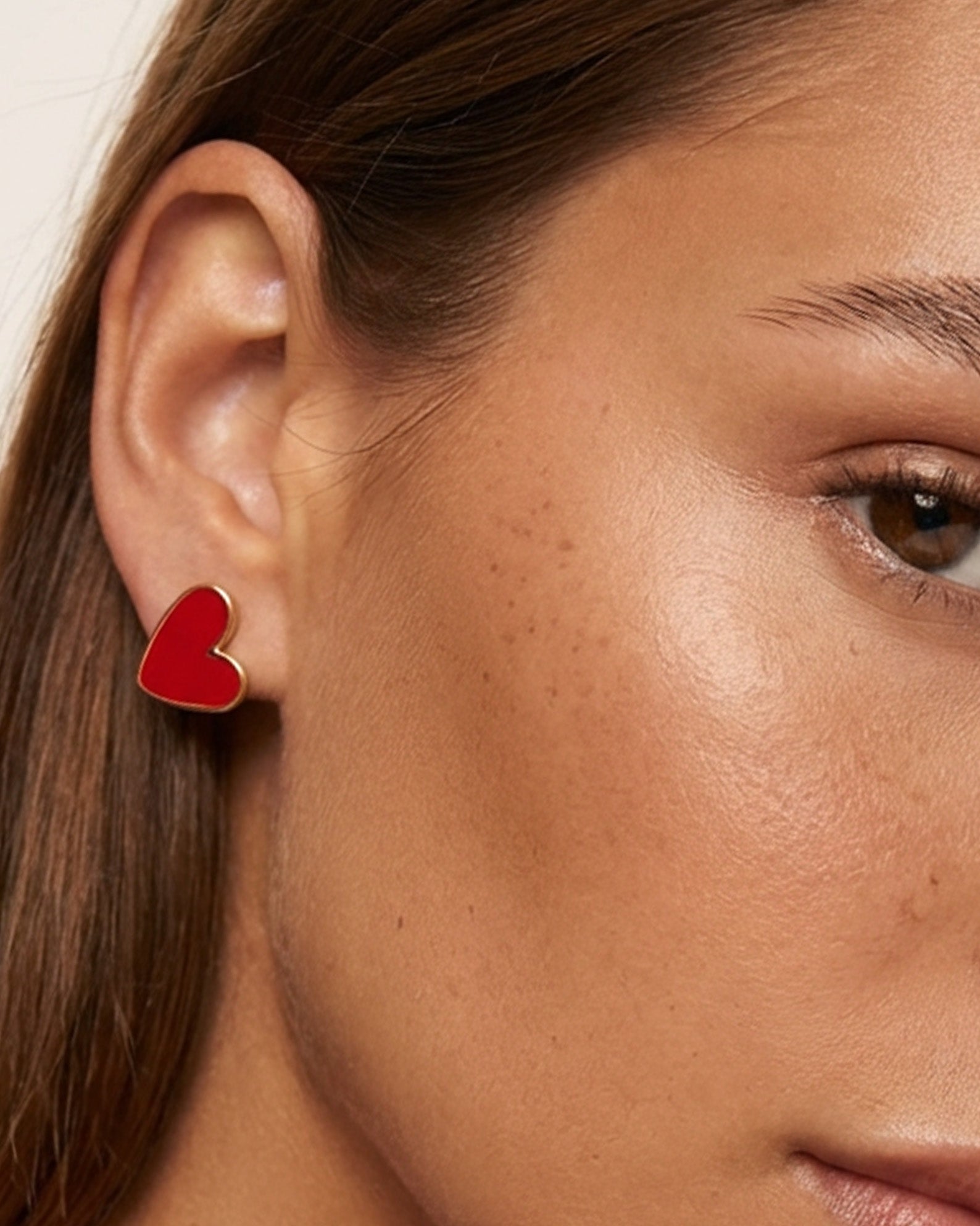 Red Enamel Heart Stud Earrings