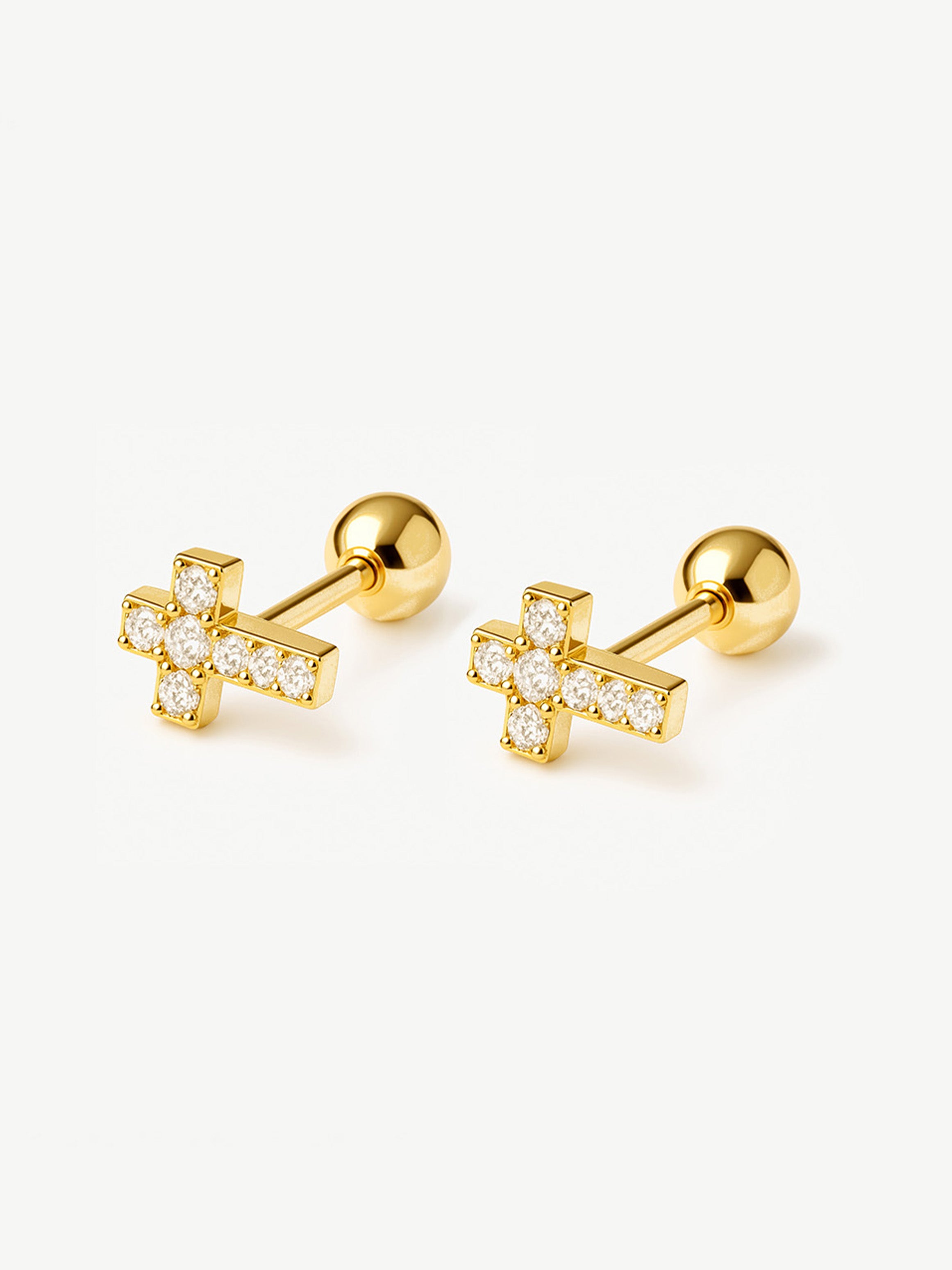 Boucles d'oreilles à tige en forme de croix pavée minuscule