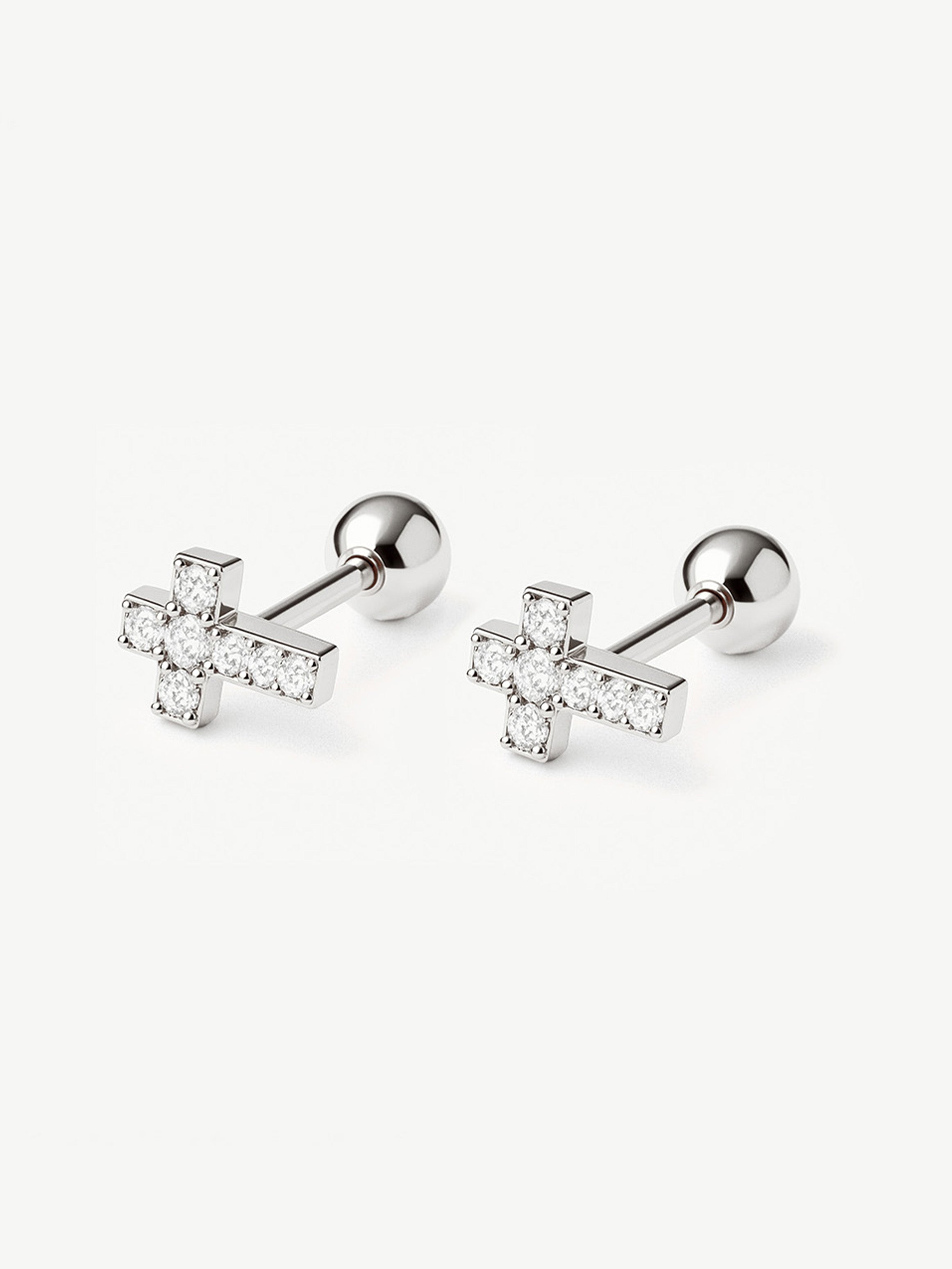 Boucles d'oreilles à tige en forme de croix pavée minuscule
