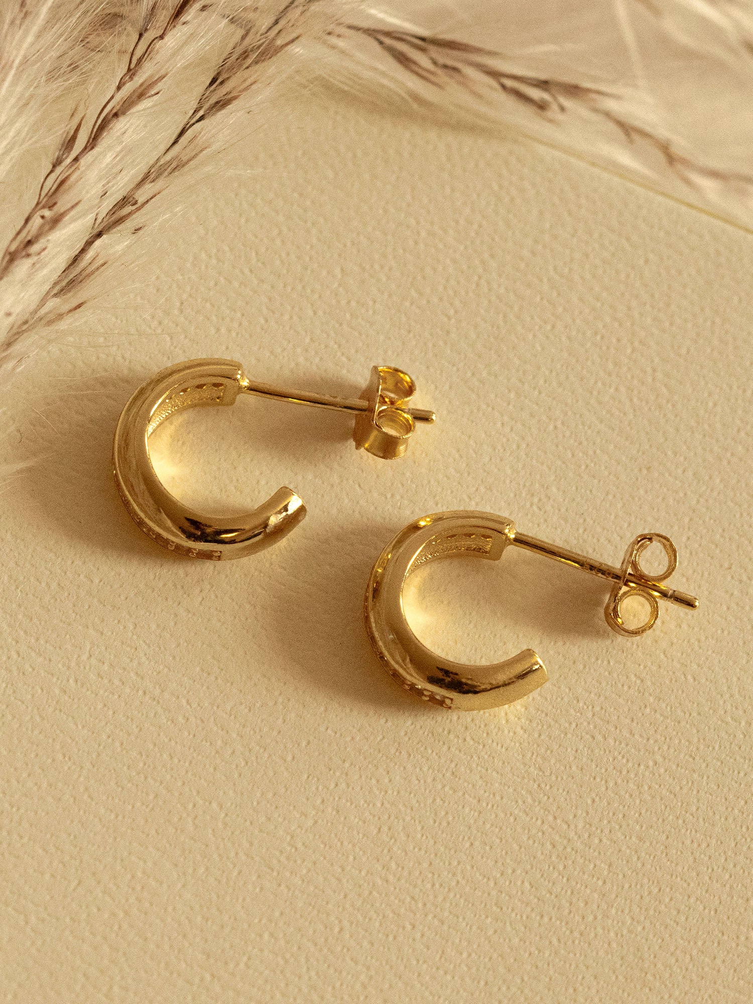 Thick Huggie Hoop Earrings With Tiny Stones