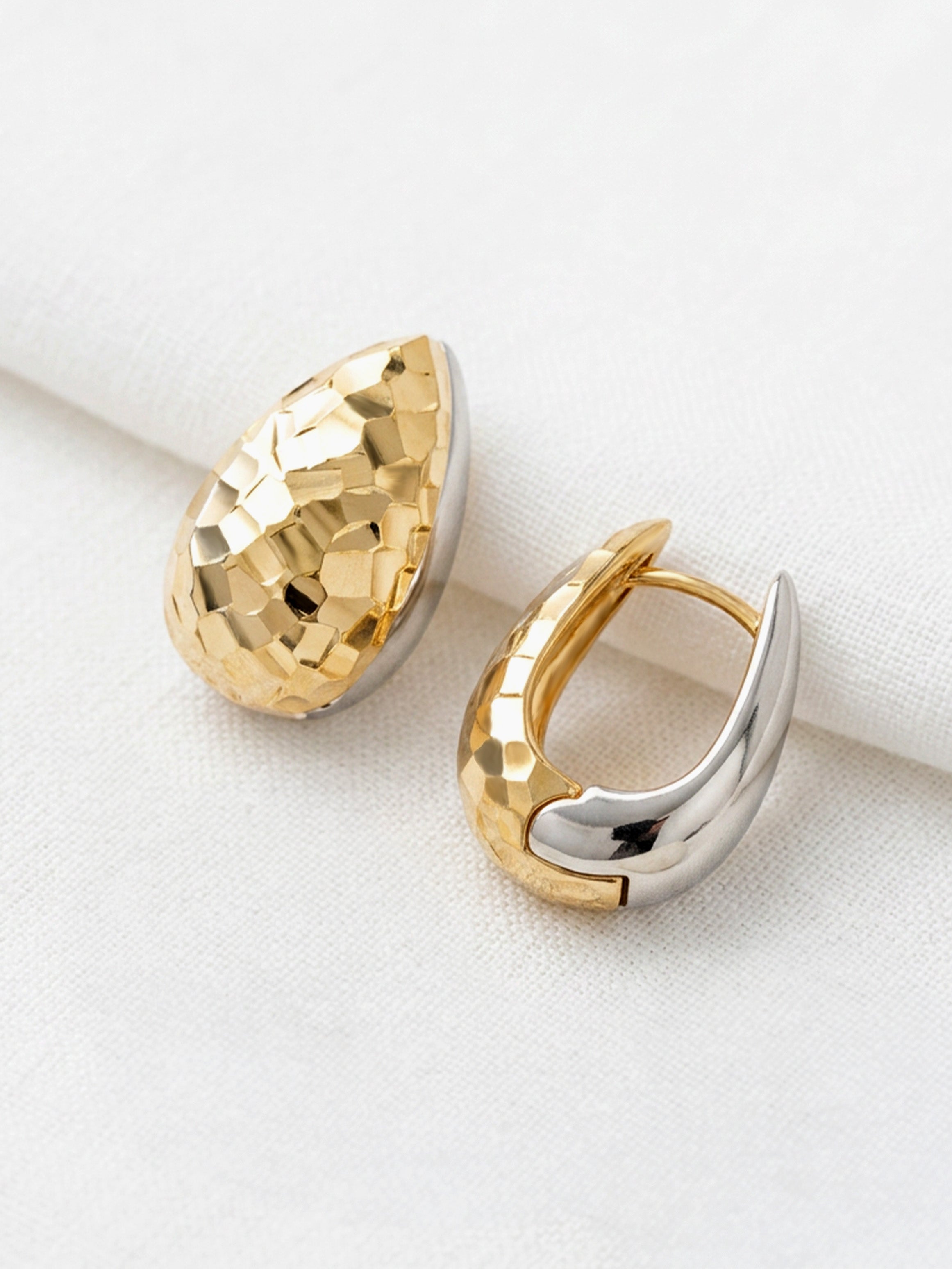 Two-Tone Textured Teardrop Hoop Earrings