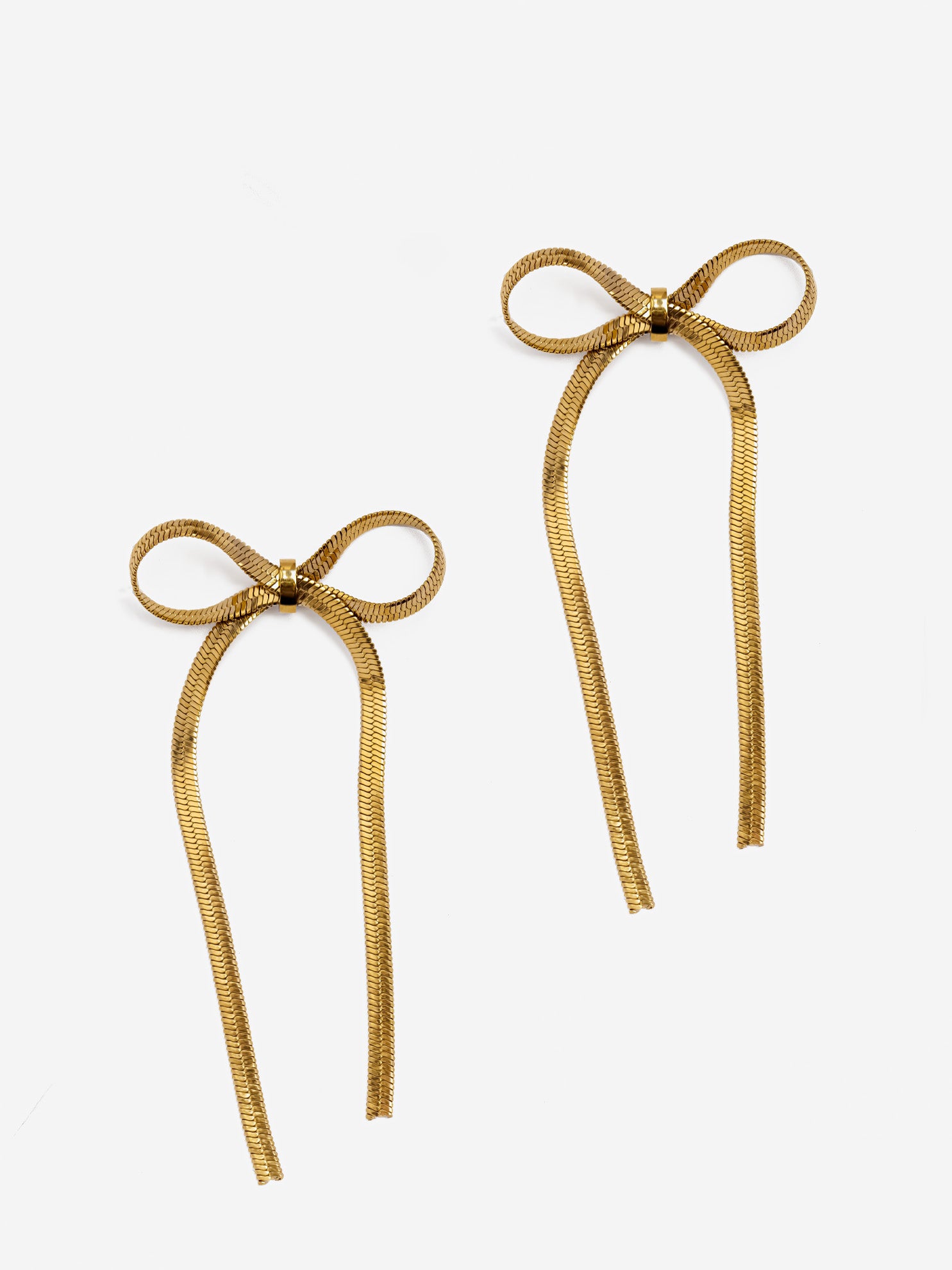 Bow Stud Earrings With Herringbone Chain